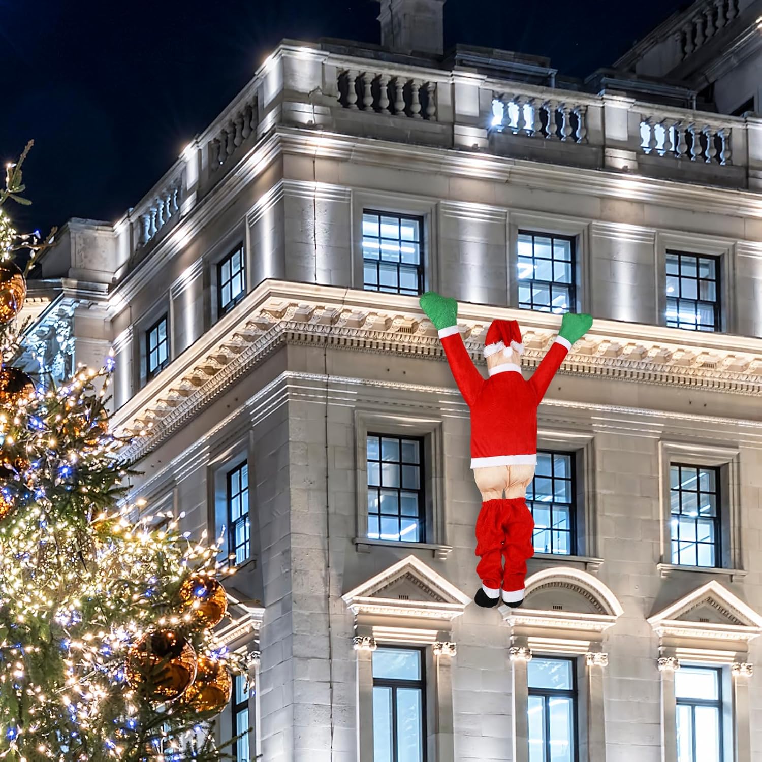 Gran adorno navideño colgante, Papá Noel trepador, para decorar un techo, ventana o balcón (170 cm) - 4