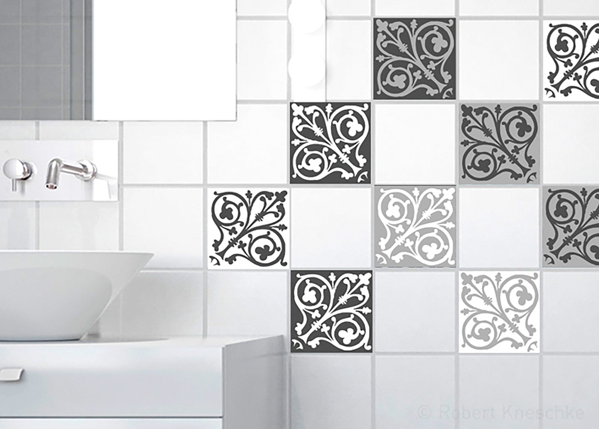 Stickers Carrelage Adhésifs Hexagones Blanc Et Noir - Lot De 15 Dalles 30,5x30,5cm | Pour Crédence Cuisine, Salle De Bain | PVC Imperméable - 3