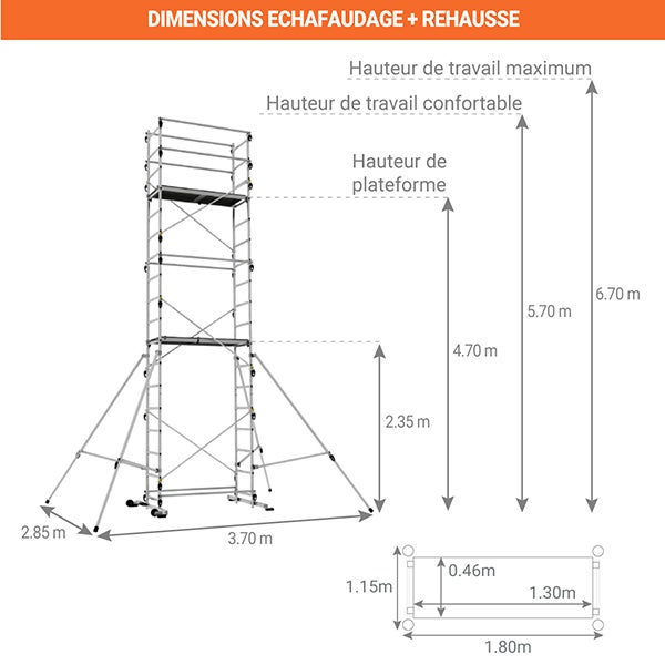 Echafaudage domestique - Hauteur de travail maximale de 6.70m - 238703/347705 - 2