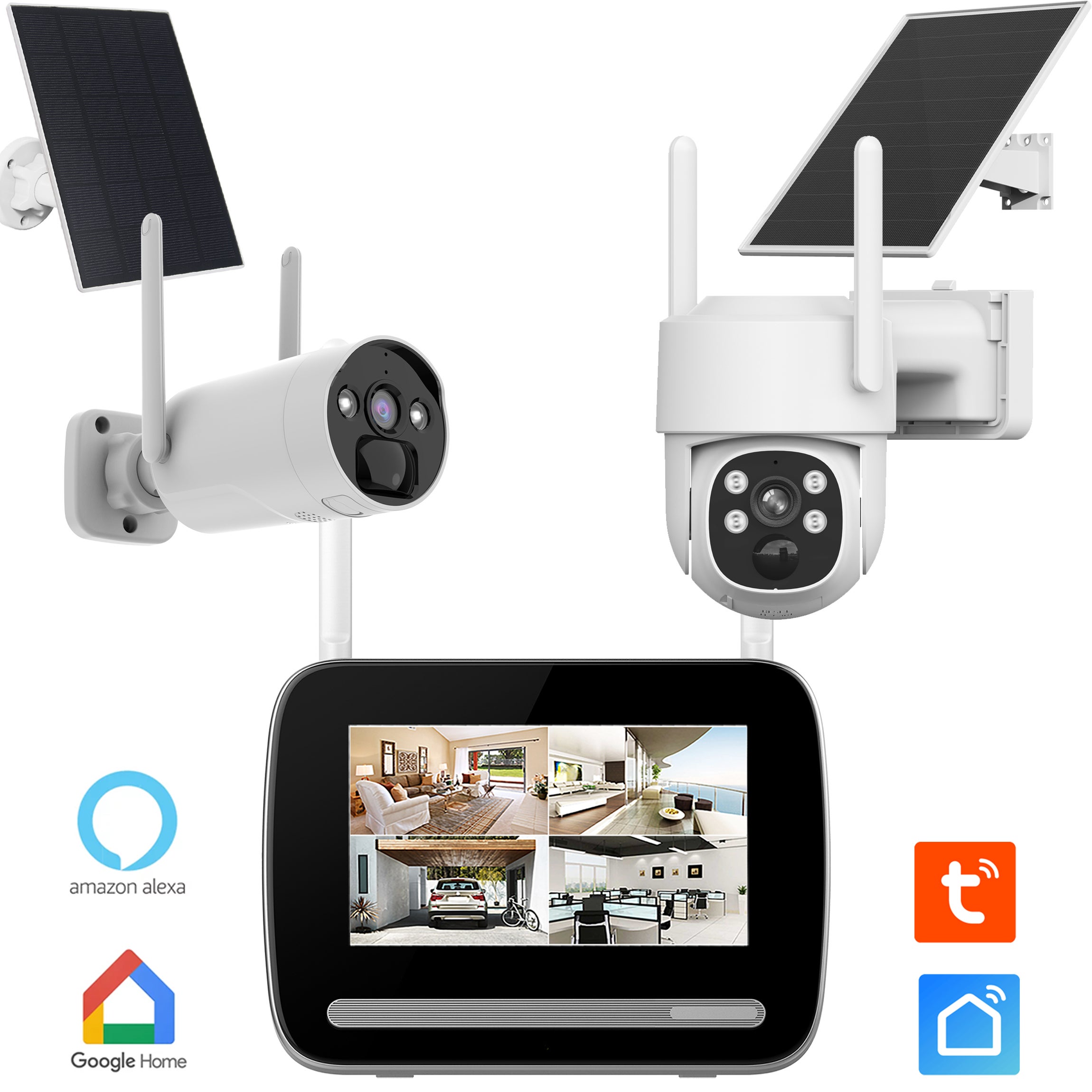 KIT écran 7″ enregistreur 4MP ULTRA HD + 2 Caméras rechargeables (1x PT) + 2 Panneaux solaire - 10