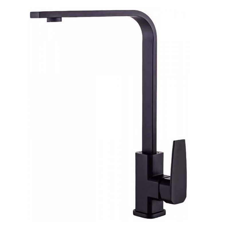 Kwadratowy kran kuchenny, kran kuchenny z ciepłą i zimną wodą, płaska rura z miedzianą podstawą, czarny