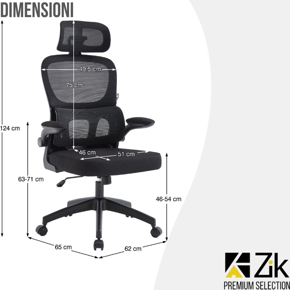 Chaise de bureau avec accoudoirs Fauteuil ergonomique pivotant avec support lombaire et appui-tête réglable, dossier pivotant - Noir - 3