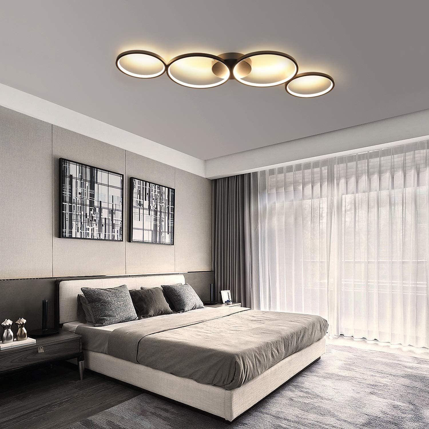 NETTLIFE Plafonnier LED 37W 3000k Blanc Chaud Anneau Rond Moderne Noir 89cm Lampe de Bureau Design pour Chambre Salon Couloir Bureau Cuisine - 3