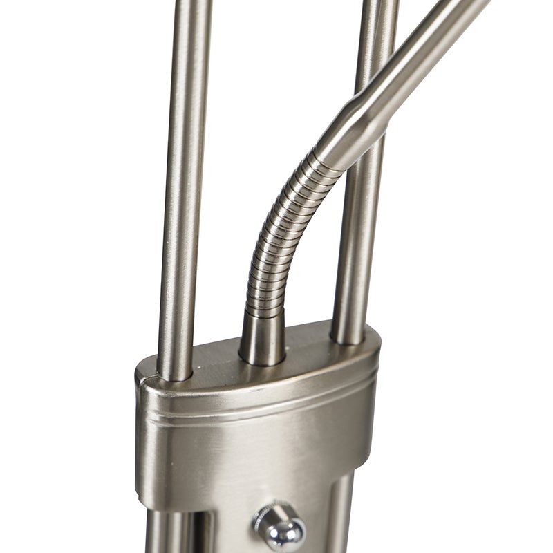 Qazqa moderne lampadaire uplighter avec bras de lecture - Diva - acier, led intégrée 23w incluse, Integrated led, 2000k - 3000k, - 8