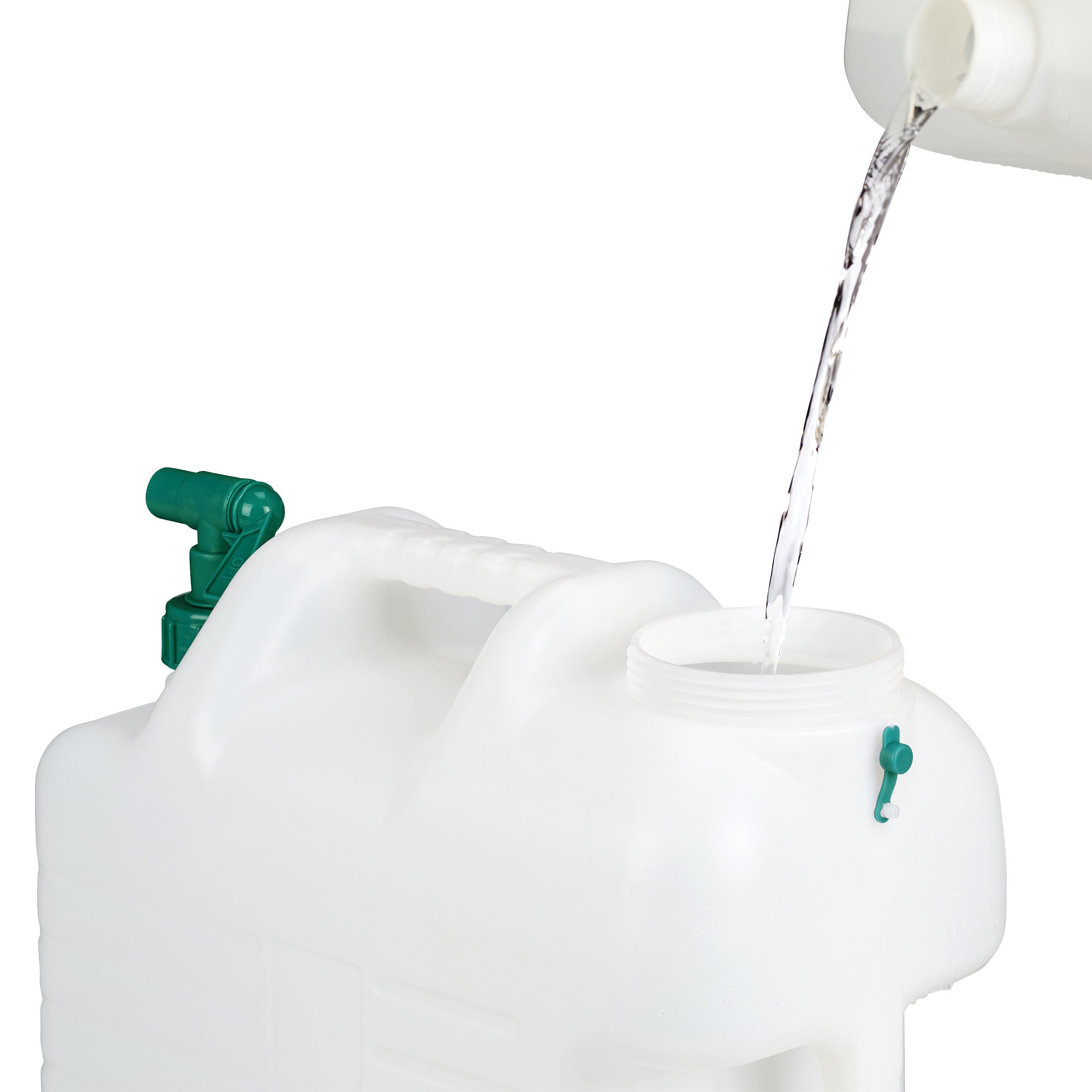 Caneca de água com torneira, 20L, plástico sem BPA, tampa larga, pega, recipiente para camping, branco/verde, Relaxdays - 6