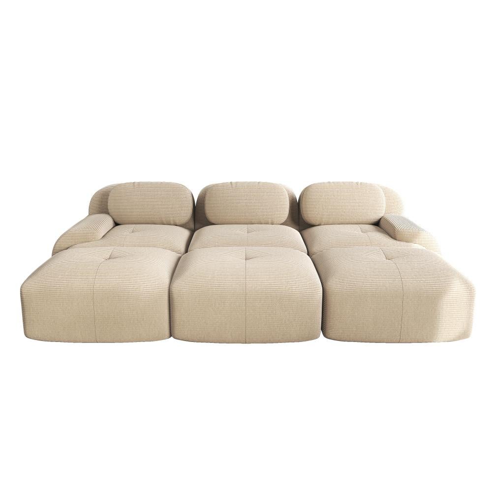 Canapé modulaire 3 places en tissu côtelé avec 3 poufs, accoudoirs extra-larges, rembourrage 32D, sans montage, adapté aux animaux - 4