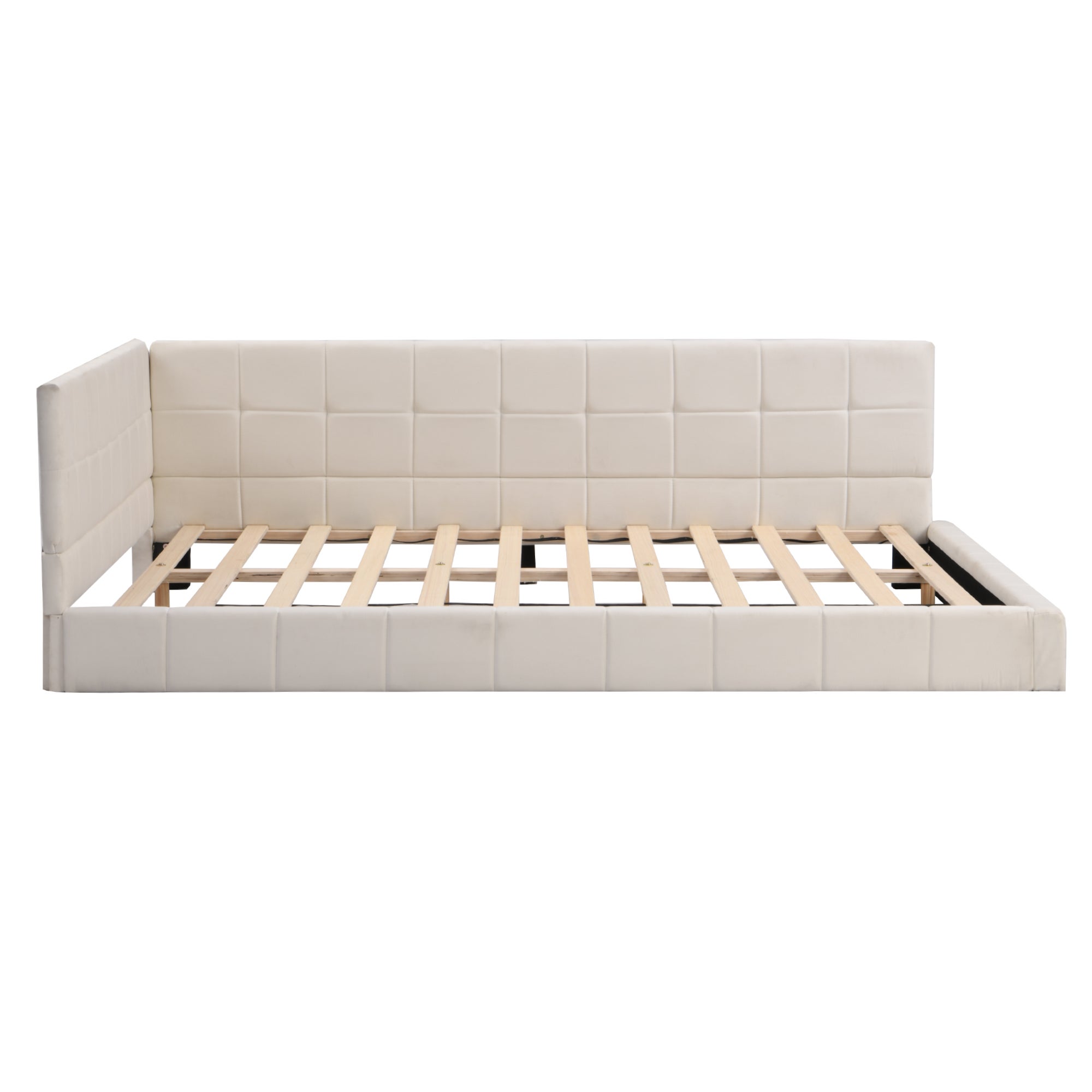 Canapé-lit rembourré 140*200 lit multifonctionnel avec sommier à lattes en tissu velours doux pour la peau beige - 6