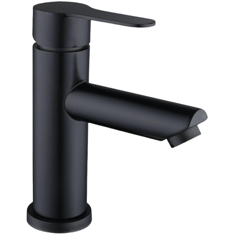 Czarny, stalowy, jednouchwytowy kran do wody ciepłej i zimnej, prosta wylewka, jeden otwór, z wężem 60 cm