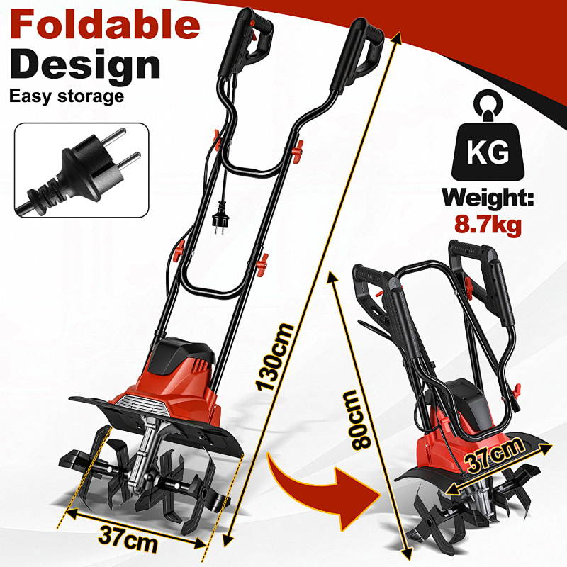 Fresatrice elettrica, coltivatore, fresatrice da giardino per giardinaggio e lavorazione del terreno, fresatrice elettrica 1050 W - 2