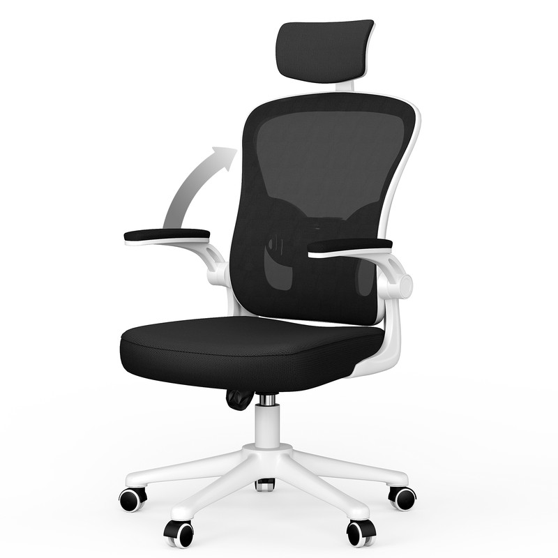 Fotel biurowy – krzesło ergonomiczne RATTANTREE z podłokietnikami 2D, regulowanym zagłówkiem, podparciem lędźwiowym i oparciem, białe