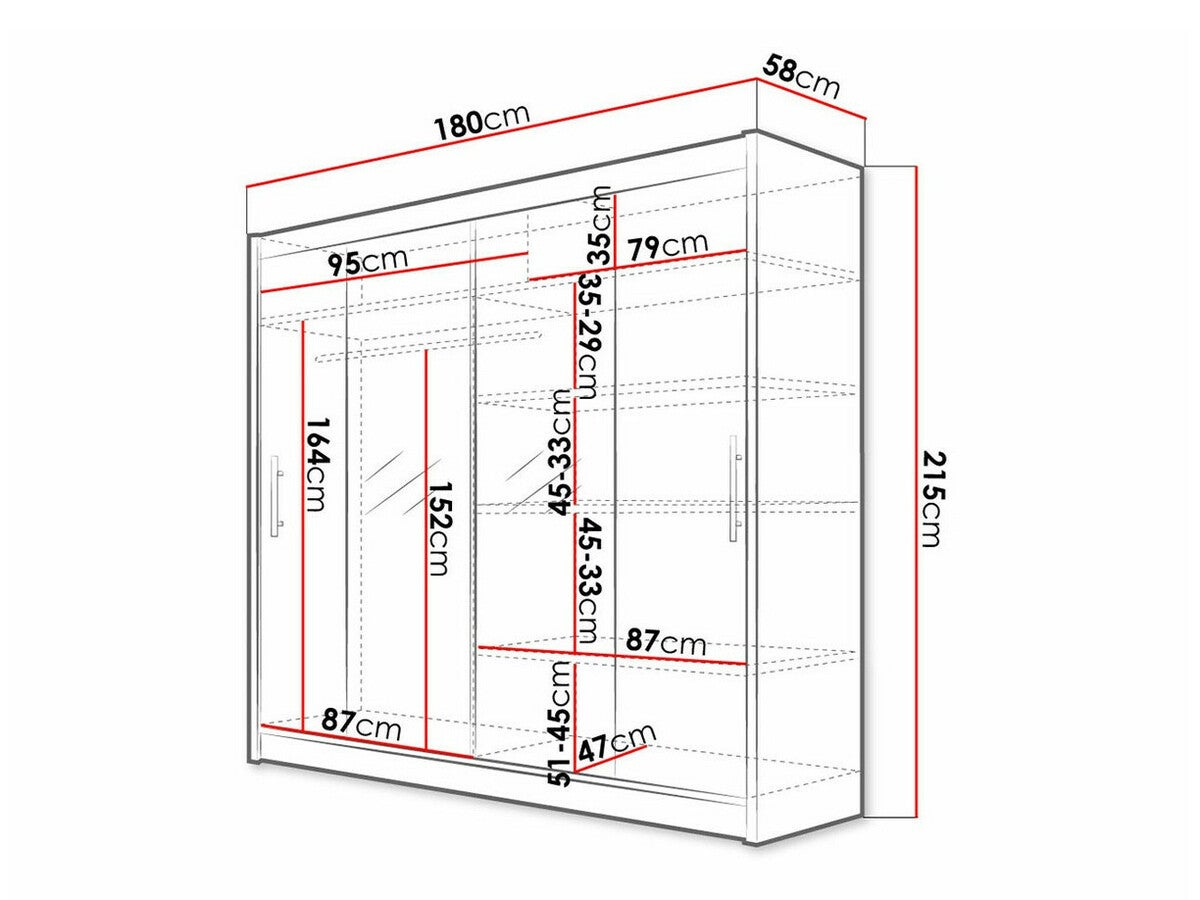 Armoire Closico 123, Sonoma chêne, 215x180x58cm, Portes d'armoire: Coulissantes, Nombre d'étagères: 5.00 - 4