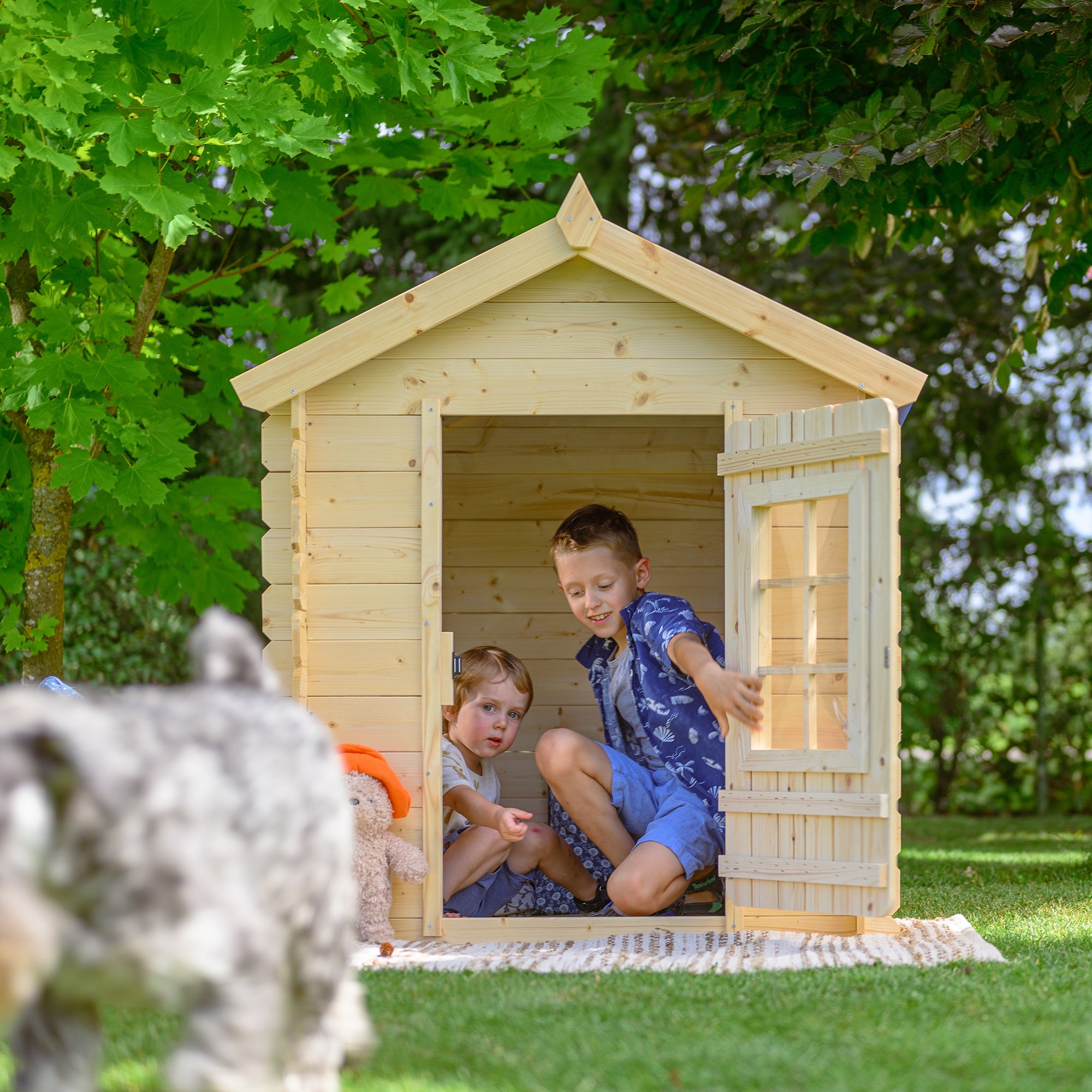 Maison en bois pour enfants -Toit vert- Maison de jeux pour l'extérieur 111x113xH121cm/0.9 m2 - maison jardin enfant exterieur bois Timbela M570Z-1 - 5