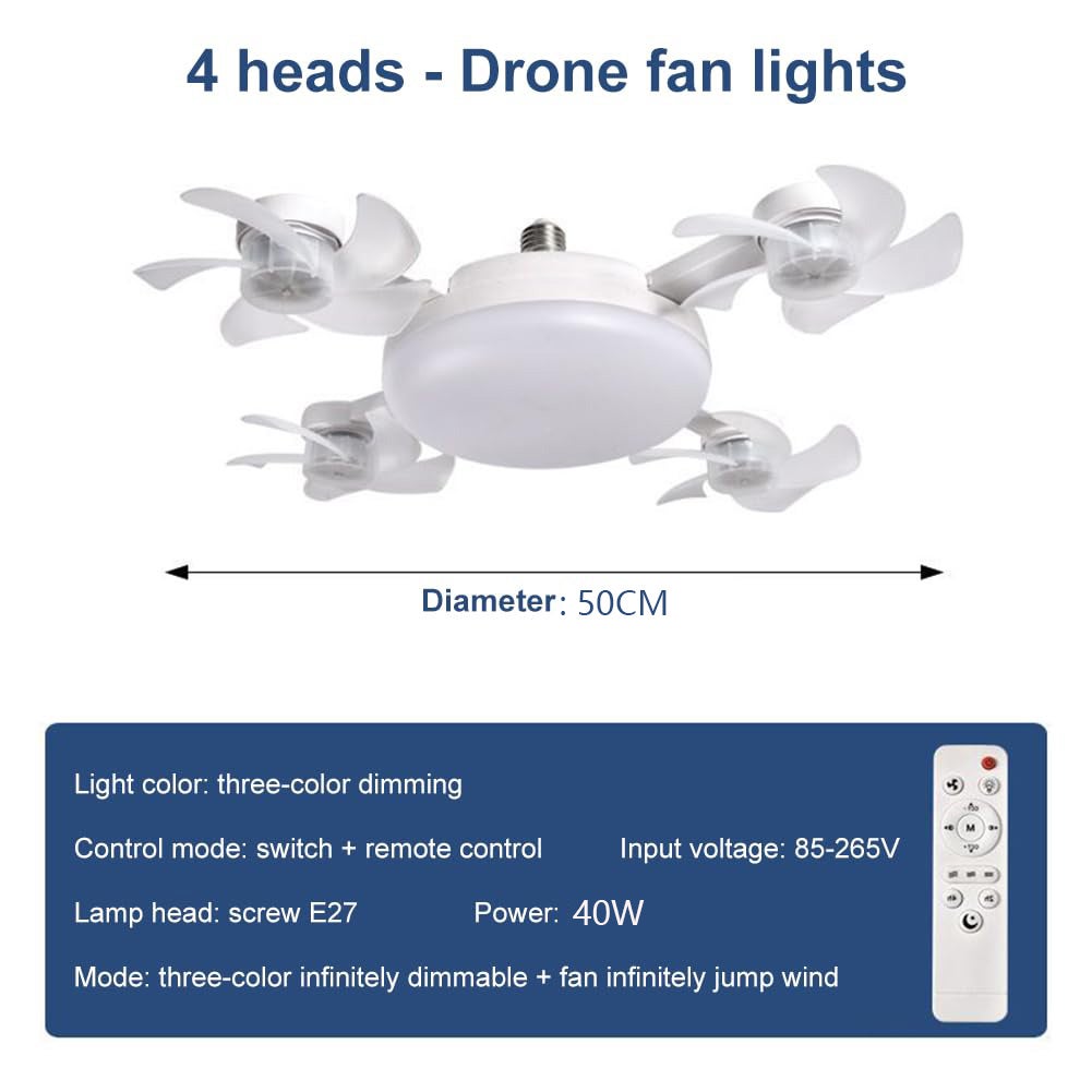 Ventilateur de plafond à douille de 50 cm avec télécommande, variateur d'intensité, 3&nbsp;000 K-6&nbsp;000 K, 3 vitesses, 2&nbsp;000 lm,pour chambre, cuisine, salon - 3