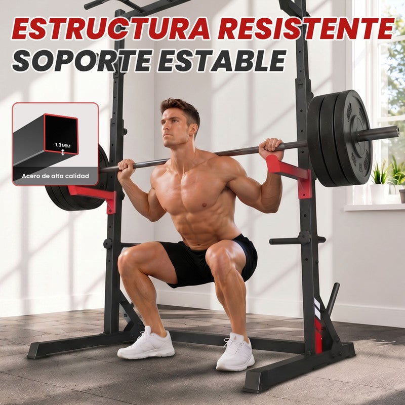 Rack de Agachamento Multifuncional Tudo em Um e Suporte para Barra com Barras de Segurança Antiderrapantes – Capacidade Máxima de 300 kg - 4