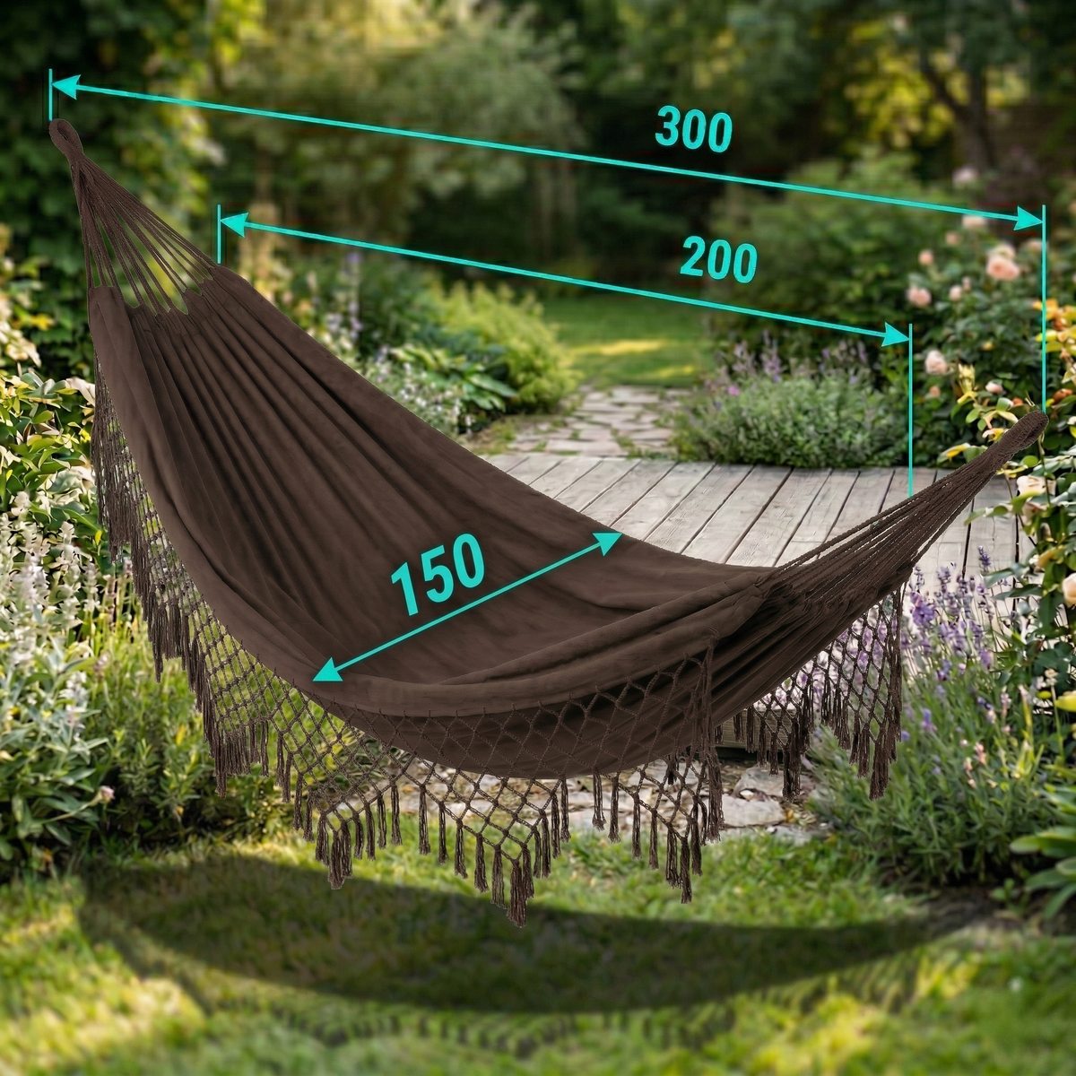 Hamak ogrodowy dwuosobowy z pokrowcem na zewnątrz duży wytrzymały brązowy Be-active.pl - 9