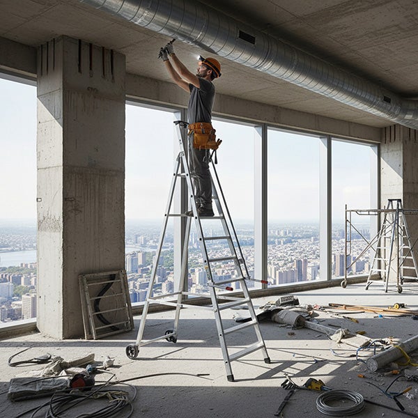 Escabeau roulant 11 marches - Hauteur de travail max. 4,52m - Largeur 0.68m - 2 poignées rabattables - QM-11 - 5