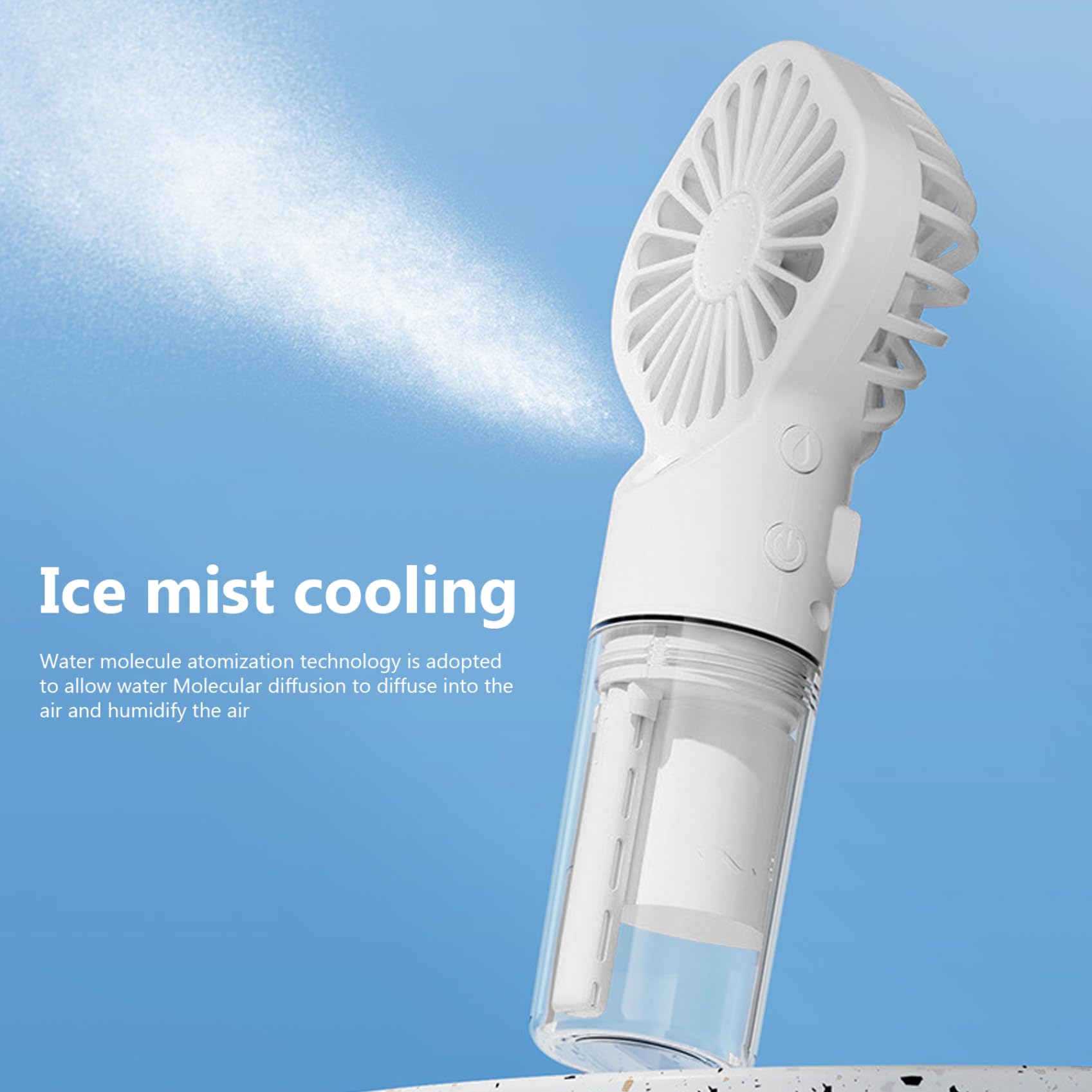 Ventilateur brumisateur,mini ventilateur portatif avec brouillard d'eau à 4 vitesses,ventilateurs de refroidissement avec réservoir d'eau claire,blanc - 2