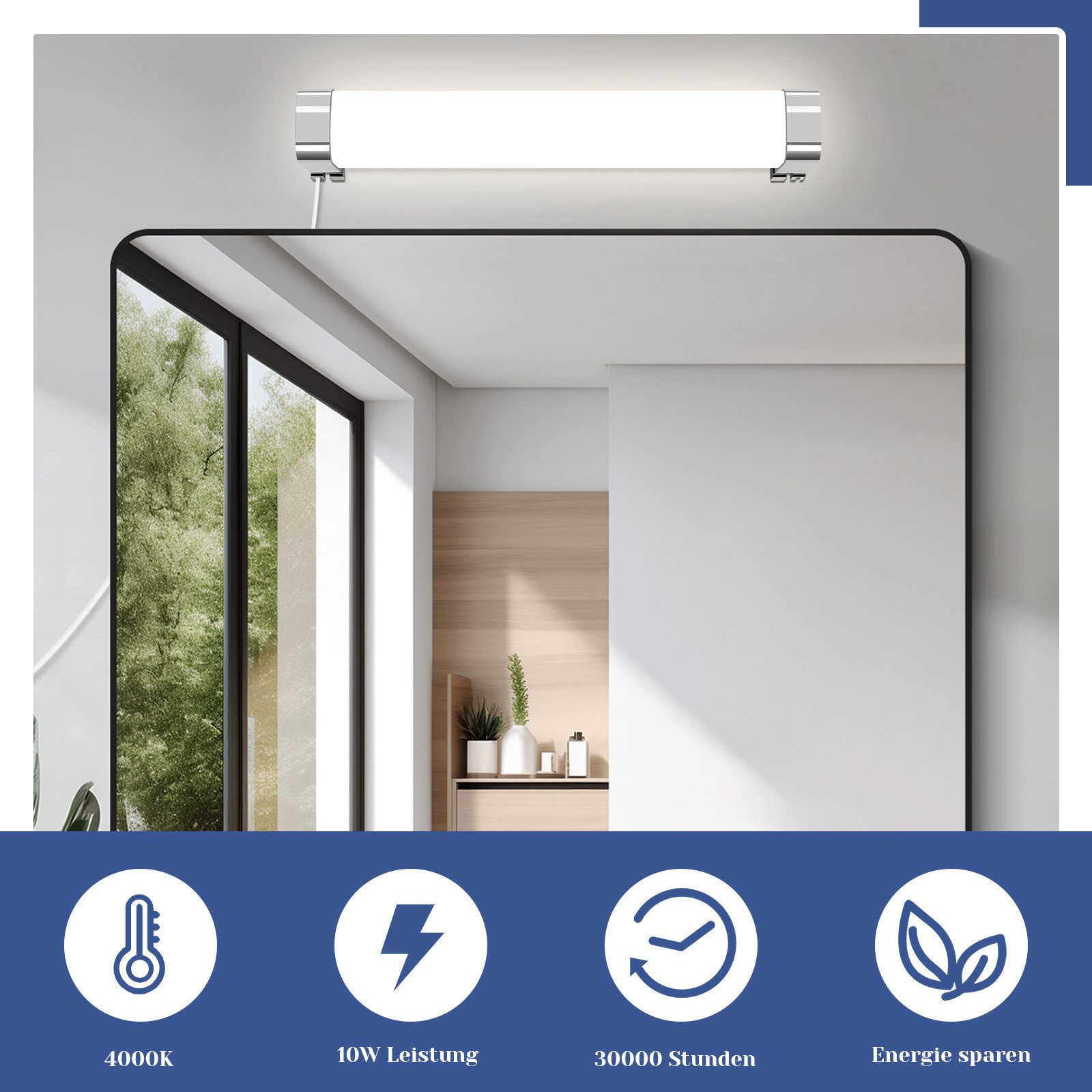 NETTLIFE applique miroir LED avec prise 10W blanc neutre 4000K chrome - 2