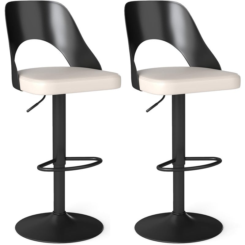 Zestaw 2 Stołków Barowych z Imitacji Skóry, Krzesła Barowe z Obrotowym Siedziskiem 360°, Regulowaną Wysokością, Antypoślizgowym Pierścieniem (Czarne)