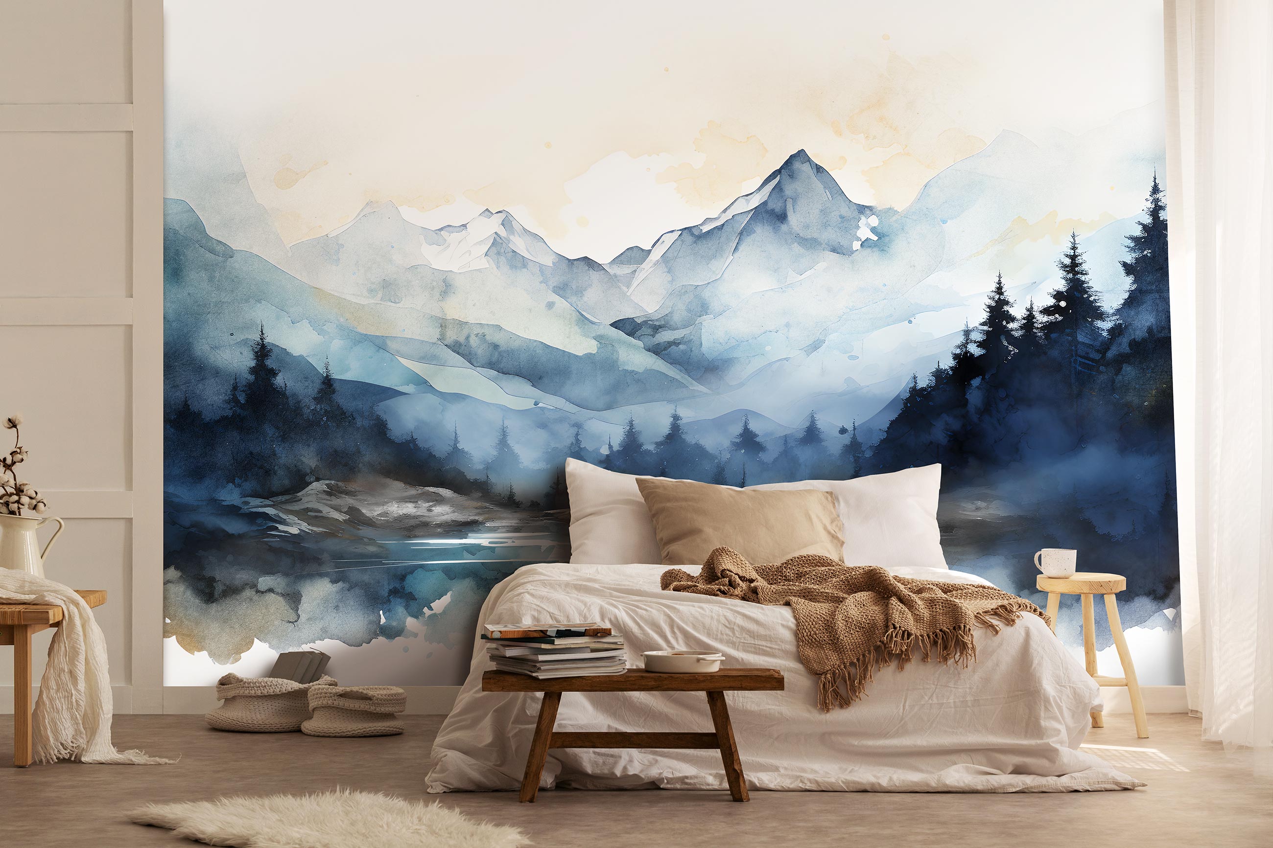 Papier Peint Panoramique Abstrait Aquarelle Art Nature Montagne 154 Salon Chambre Cuisine Couloir Intisse 432 X 290 Cm Adhesif 90888561