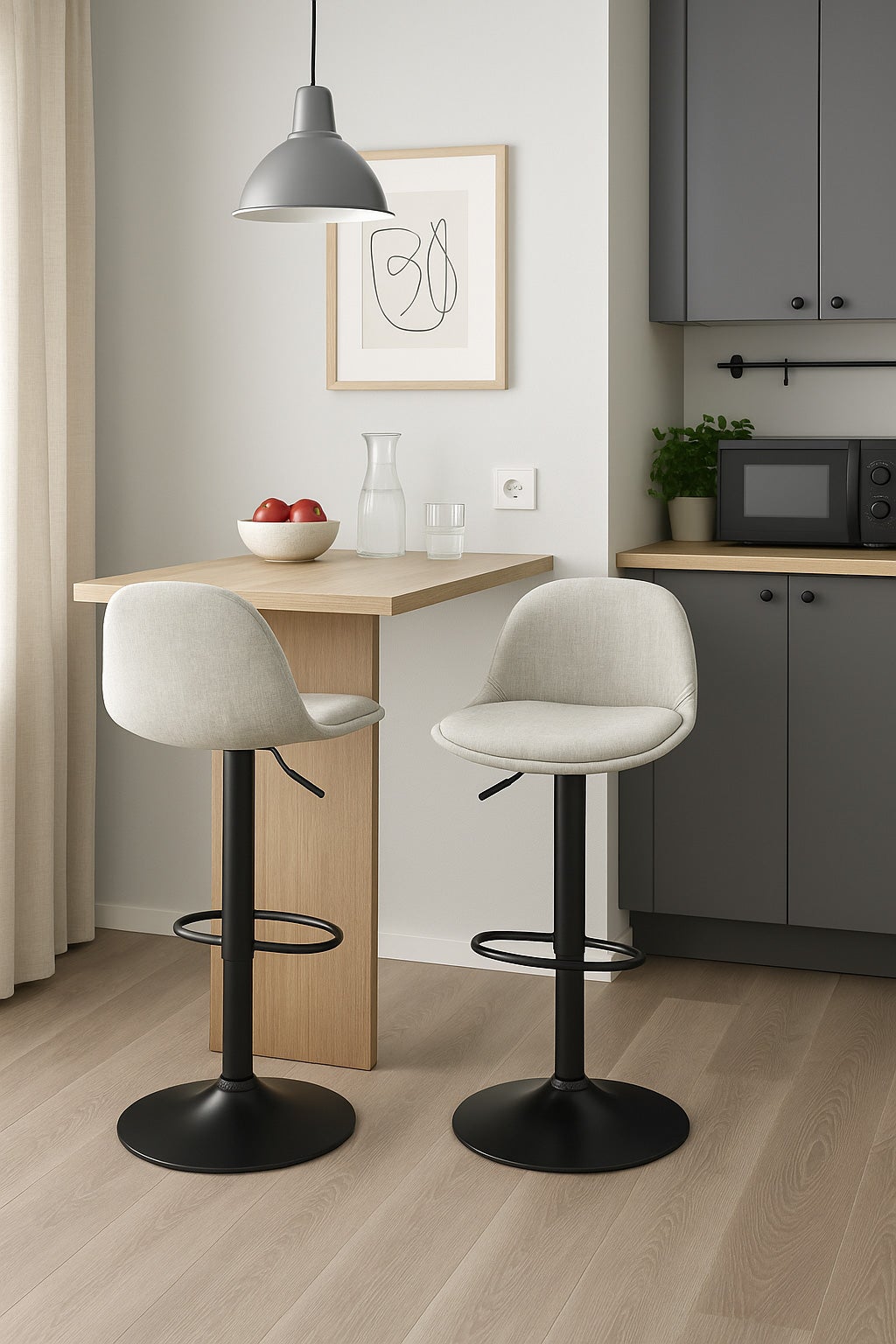 Lot de 2 Tabourets de Bar Réglables, Assise Tissu, Pied Chromé SIG+ Gris - 2