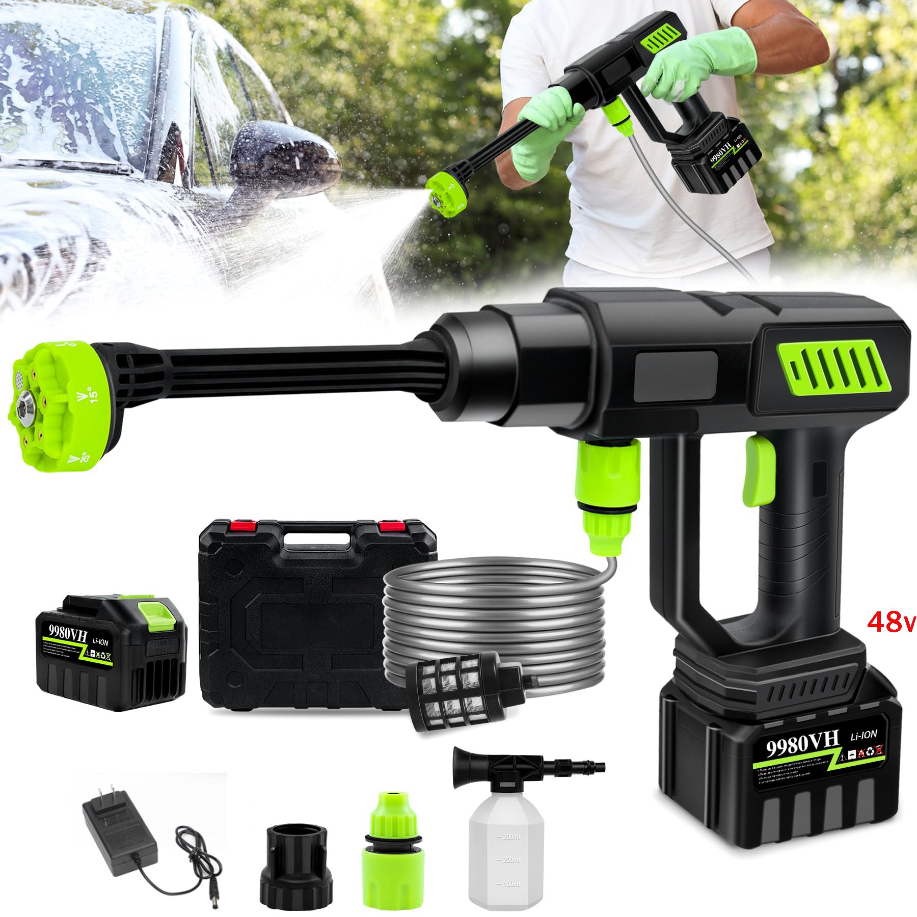 Nettoyeur Haute Pression Sans Fil 20V Nettoyeur Haute Pression Portable Avec Buse Réglable 5 En