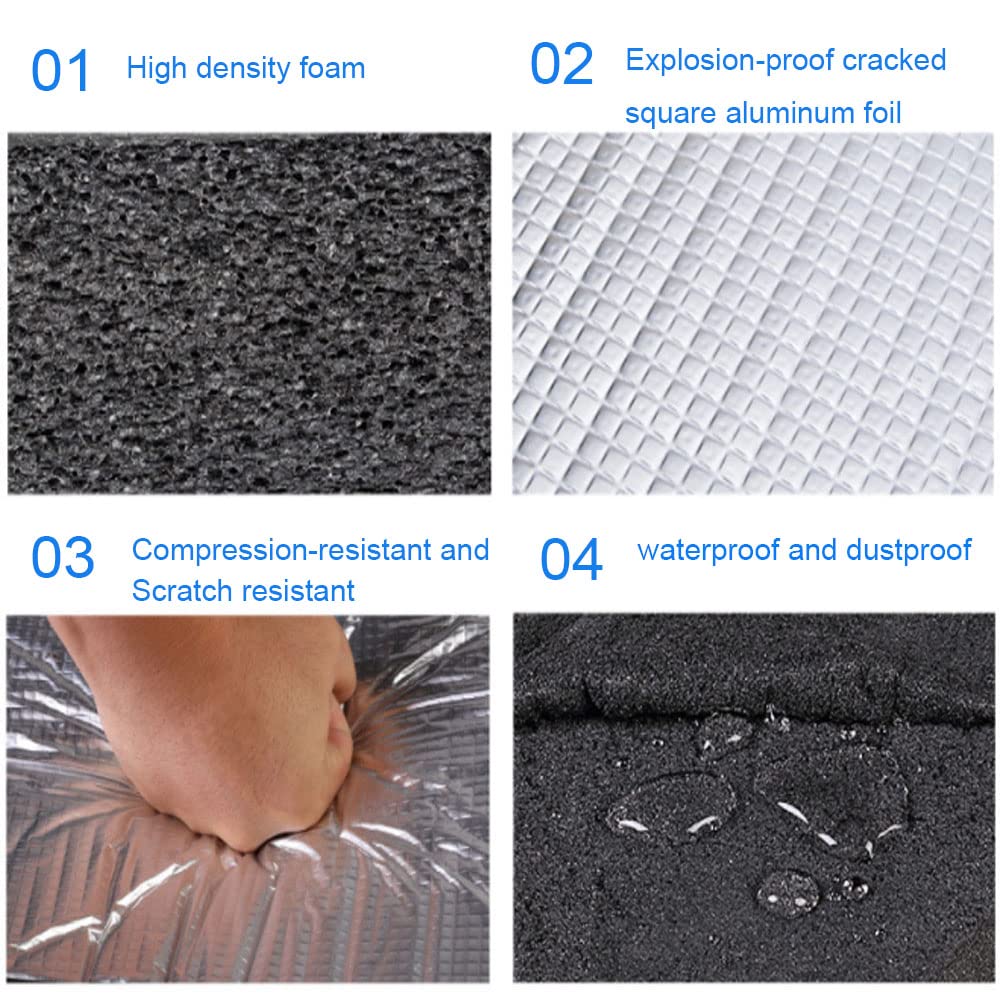 Mousse d'aluminium autocollante 3 m x 0,5 m, coussin d'isolation de toit, coton d'isolation phonique de voiture, imperméable, ignifuge et insonorisé - 7