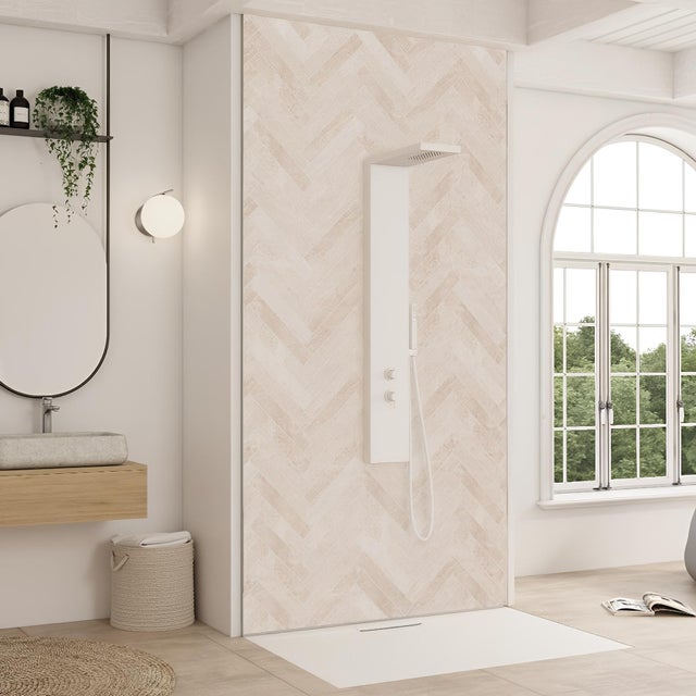 Panneau mural salle de bain hydrofuge multicouche PVC/ALU/PVC KINEDO Kinéwall Design épaisseur 3 mm 100x202 écaille blanche