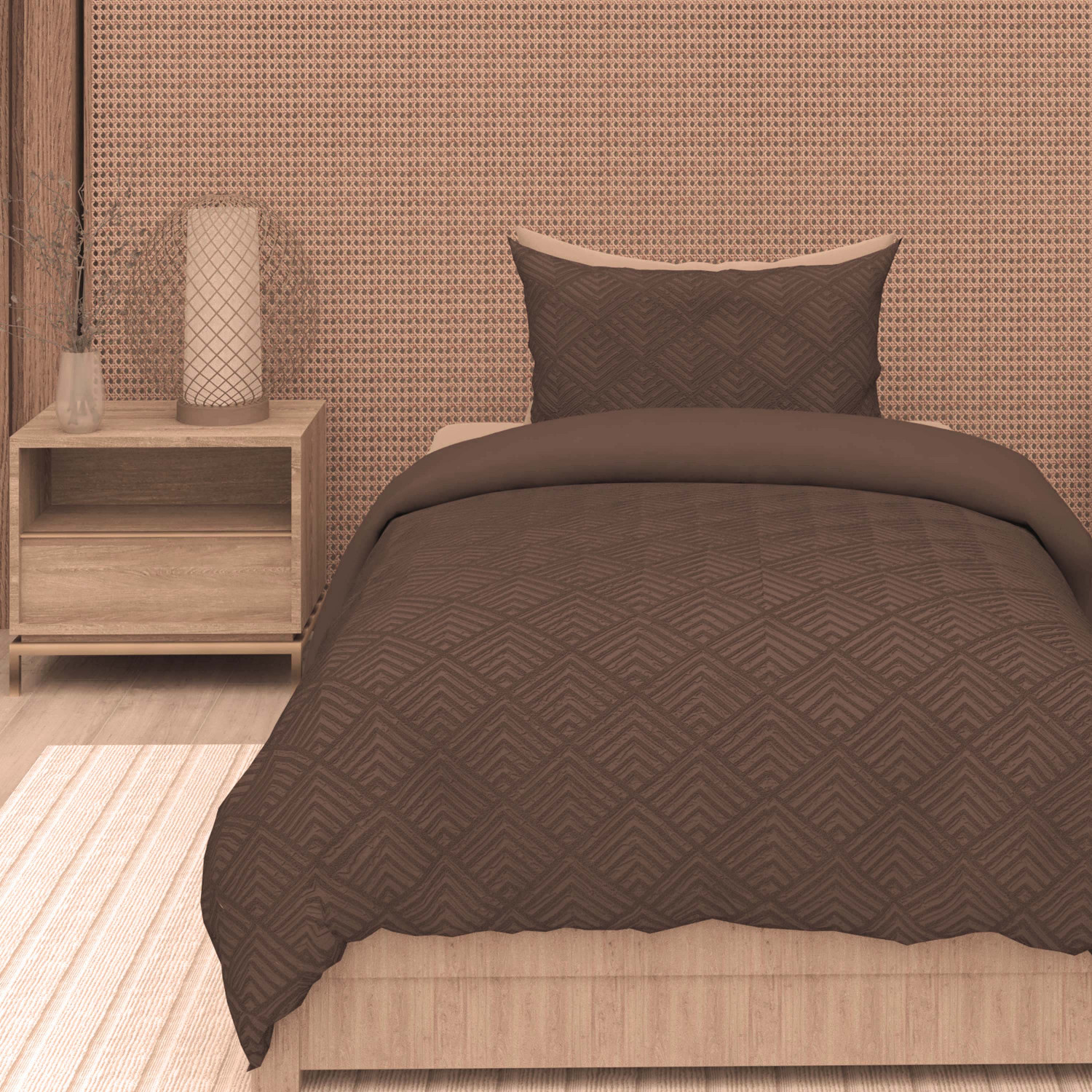 Parure housse de couette 3D microfibre 140x200 cm GAIA brun, par Soleil d'Ocre - 4