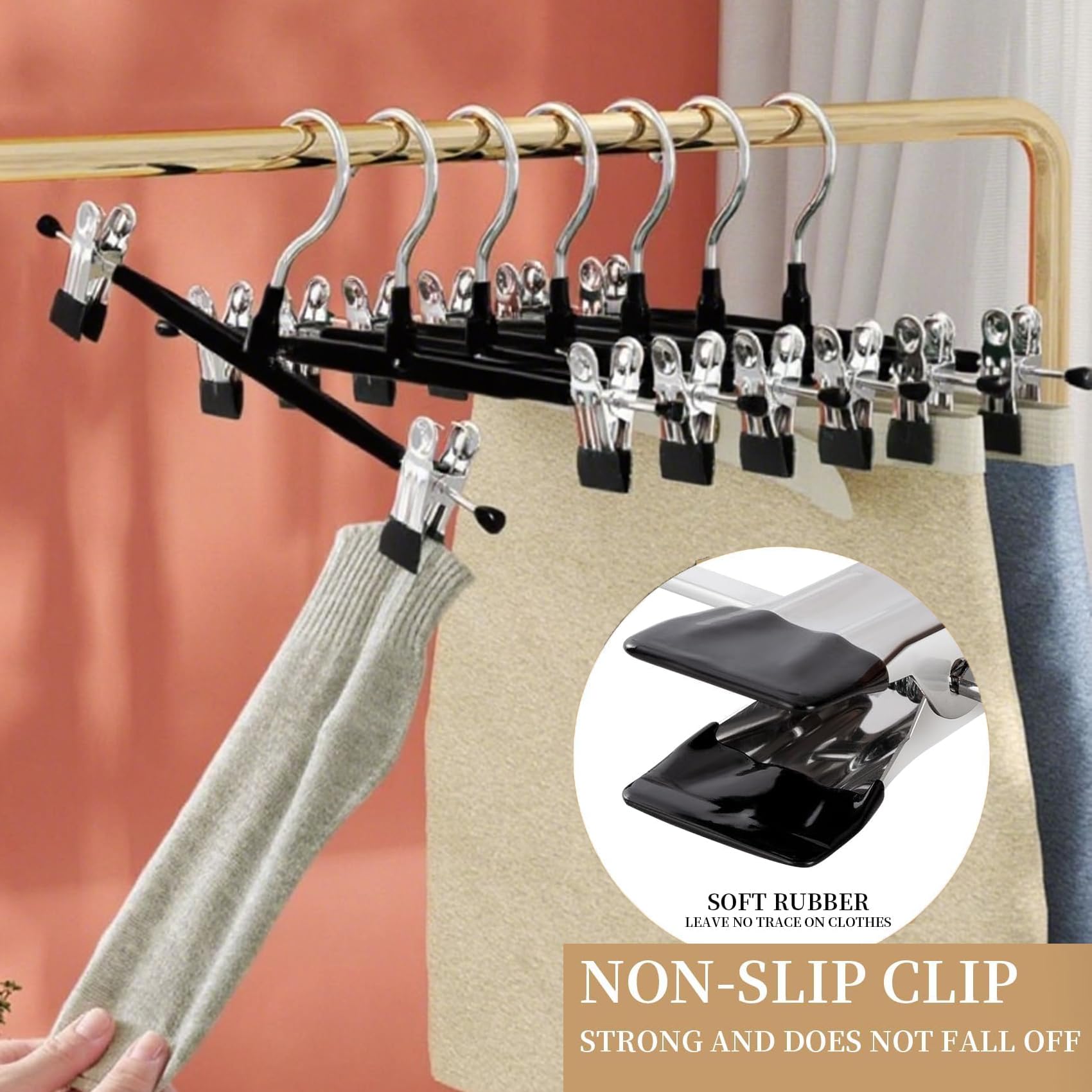 Pacote com 20 Cabides para Calças com Mecanismo Deslizante, Cabide Ajustável para Saia, Cabide Antiderrapante para Jeans, Cabide para Calças, Cinza - 4