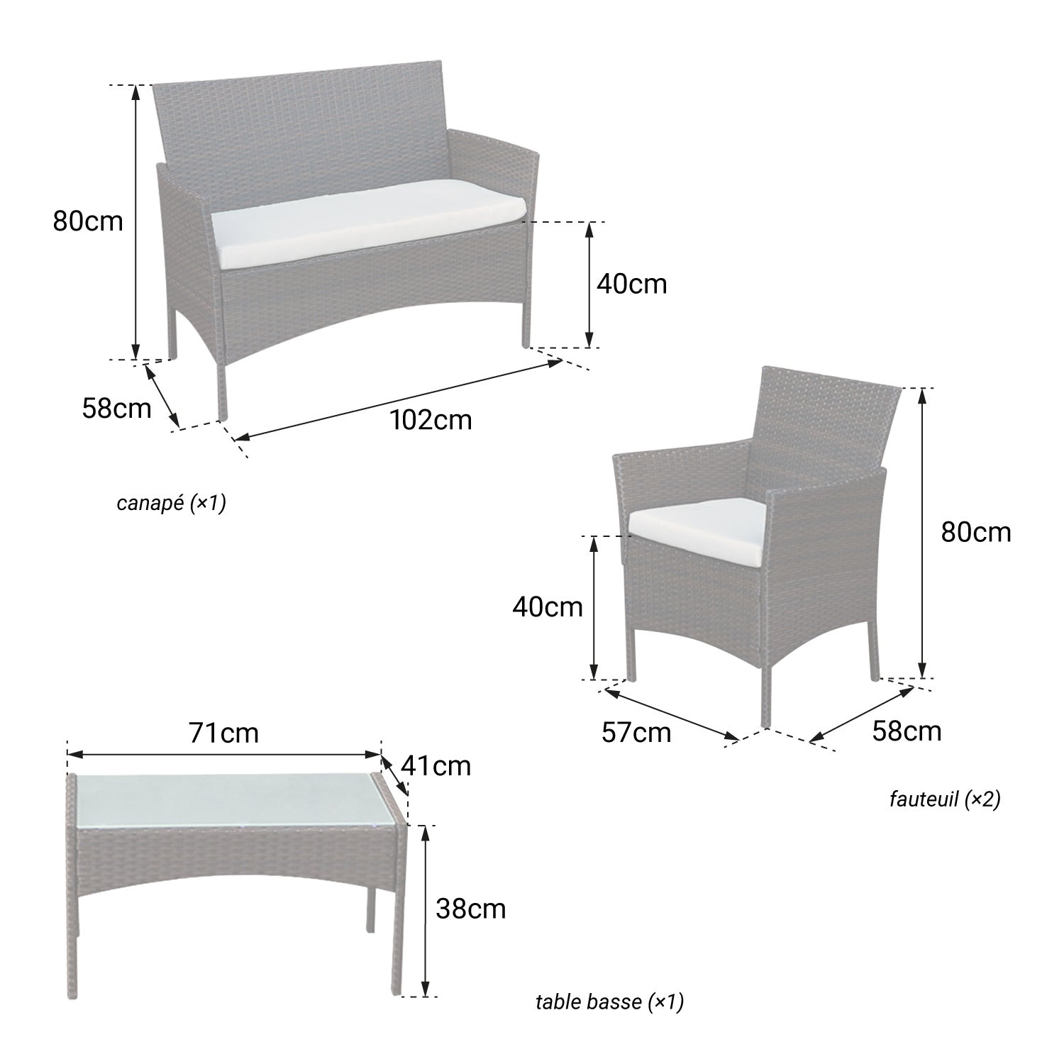 Zestaw mebli ogrodowych CORFOU z brązowej plecionej żywicy, 4-osobowy - beżowe poduszki - 4
