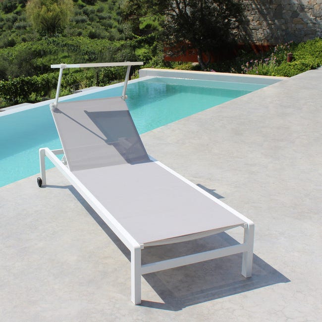 Set Di 2 Lettini Prendisole Pieghevoli Con Tettuccio - Hawaii Bianco Per Spiaggia E Giardino - Foto 3