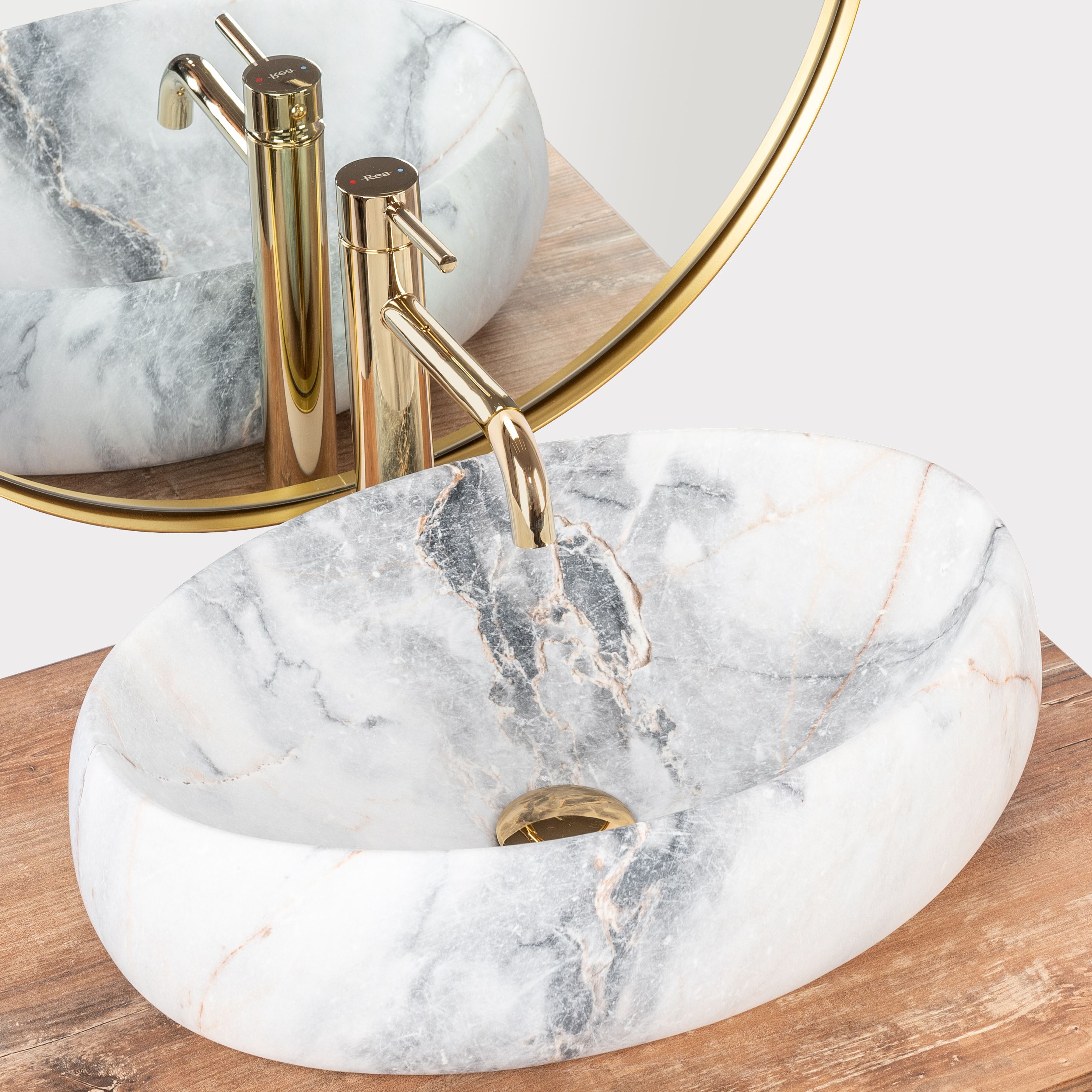 LAVABO DA APPOGGIO REA LINDA GRANIT WHITE 48,5X34X14,5CM - 4