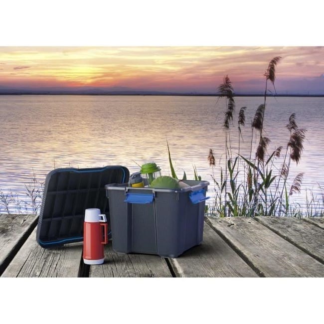 Scuba Box M Keter 49.5x39x34cm - Scatola Plastica Ermetica Con Ruote, Nero/Azzurro - Foto 1