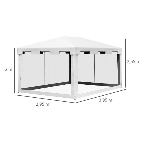 Pabellón de jardín de 4x3 m con paredes de mosquitera para balcón o terraza, blanco - COMFORTXL - 2