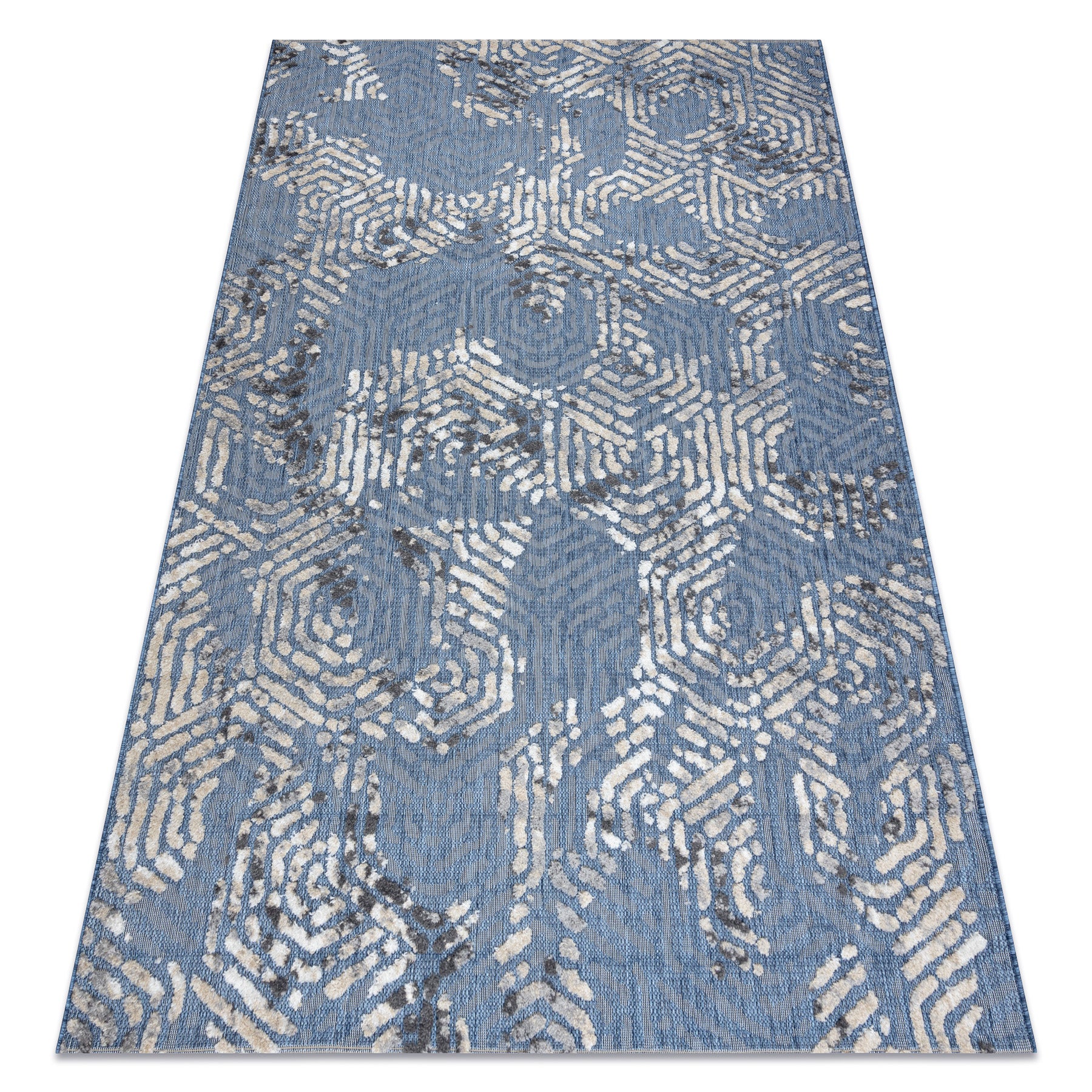 Dywan Strukturalny SOLE D3841 Heksagony - płasko tkany niebieski / beż 180x270 cm