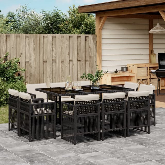 Set da Pranzo da Giardino 11 pz con Cuscini in Polyrattan Nero vidaXL