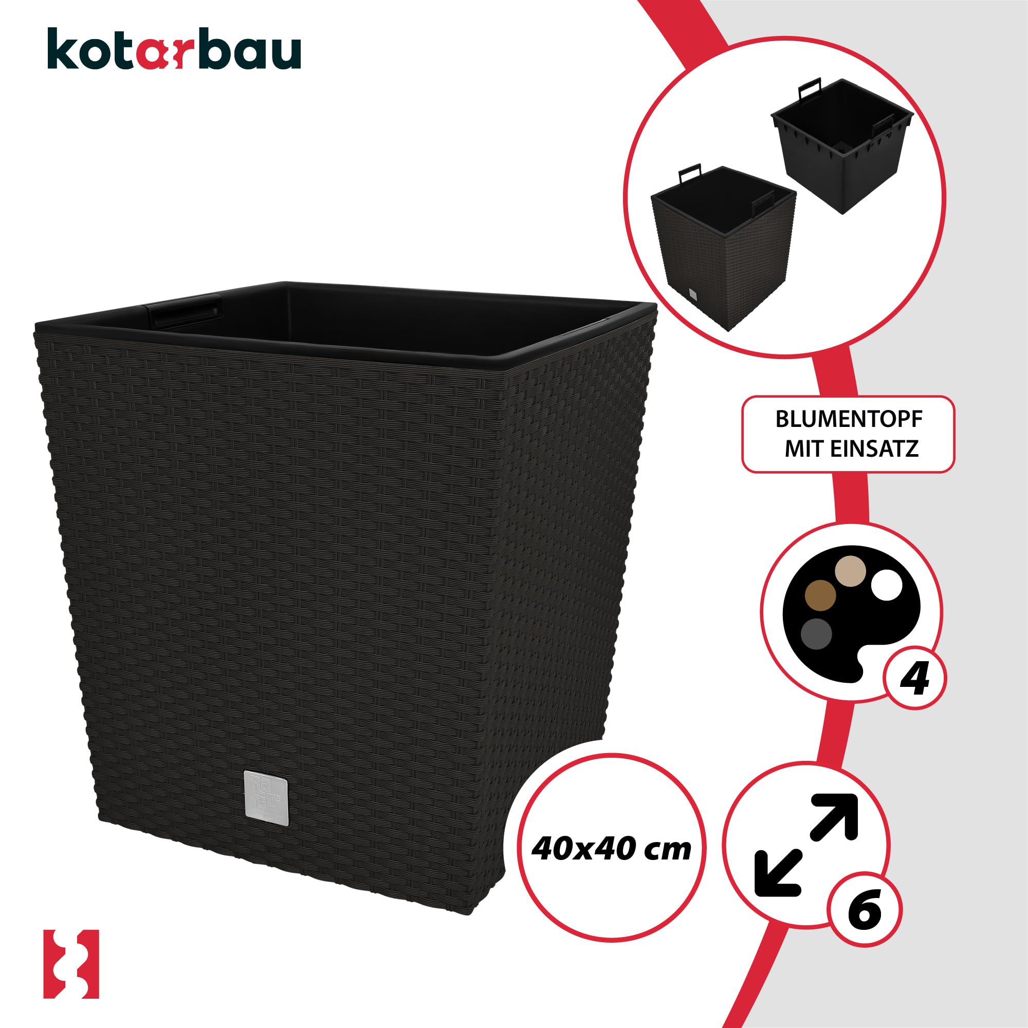 2x donica 64 l ogrodowa balkonowa taras kwiaty doniczka rattan wkład ogród - KOTARBAU - 4