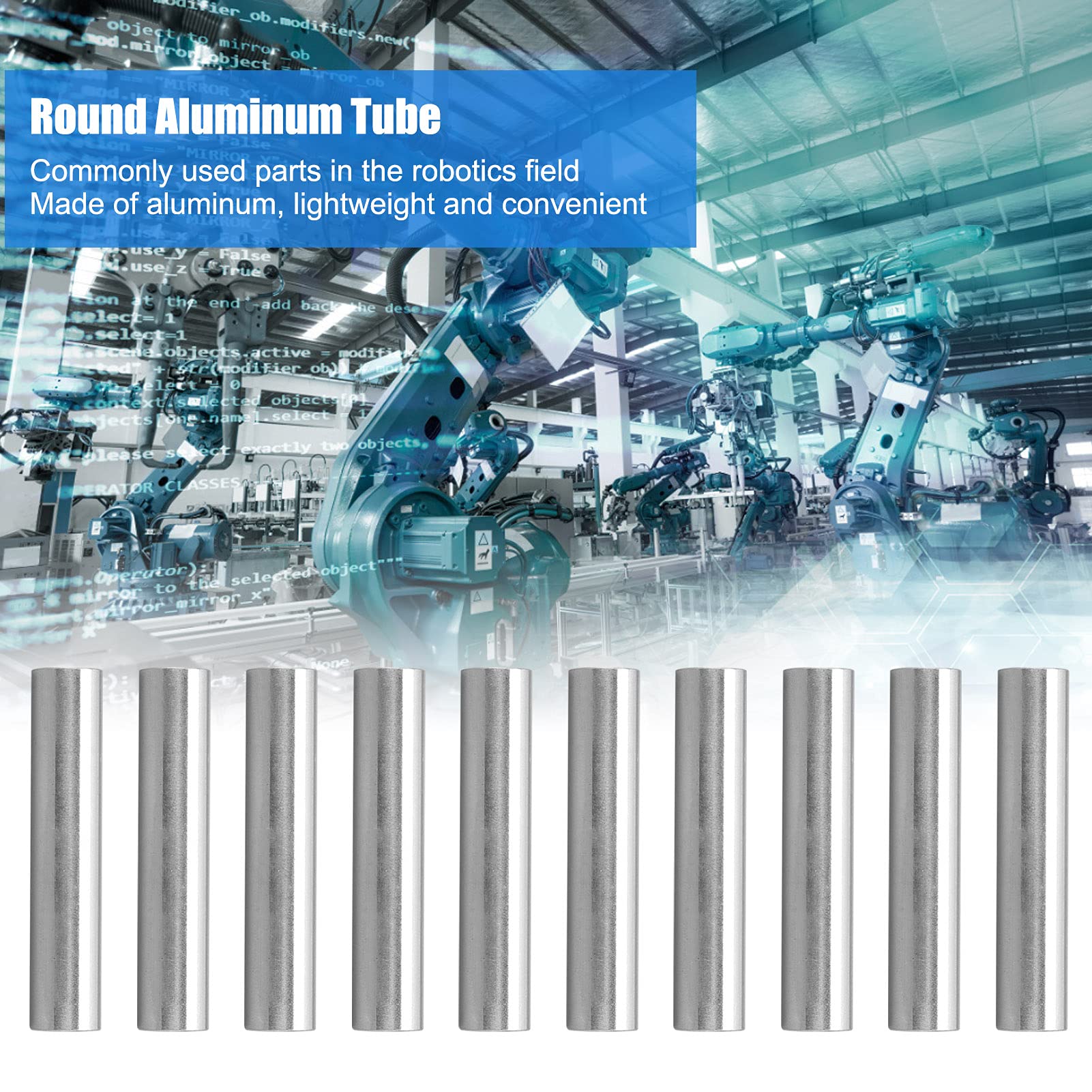 10 Tubi Alluminio 50mm - Diametro 12mm Esterno 10mm Interno Per Robotica