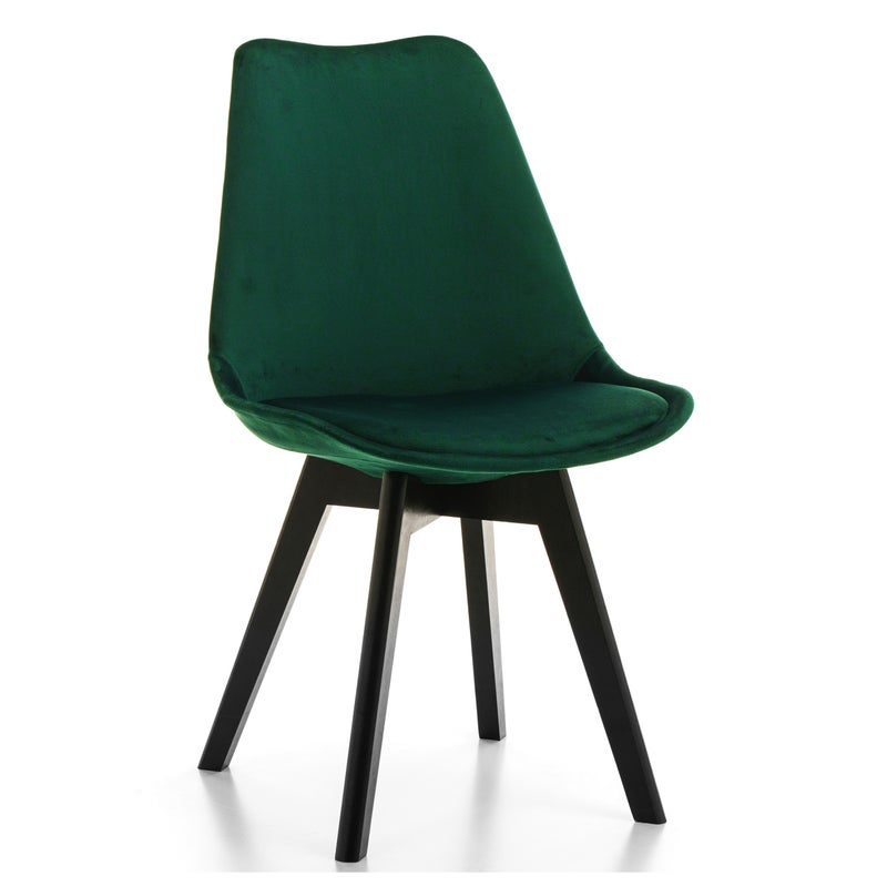 Krzesło skandynawskie z poduszką DUBLIN zielony welur czarne nogi
