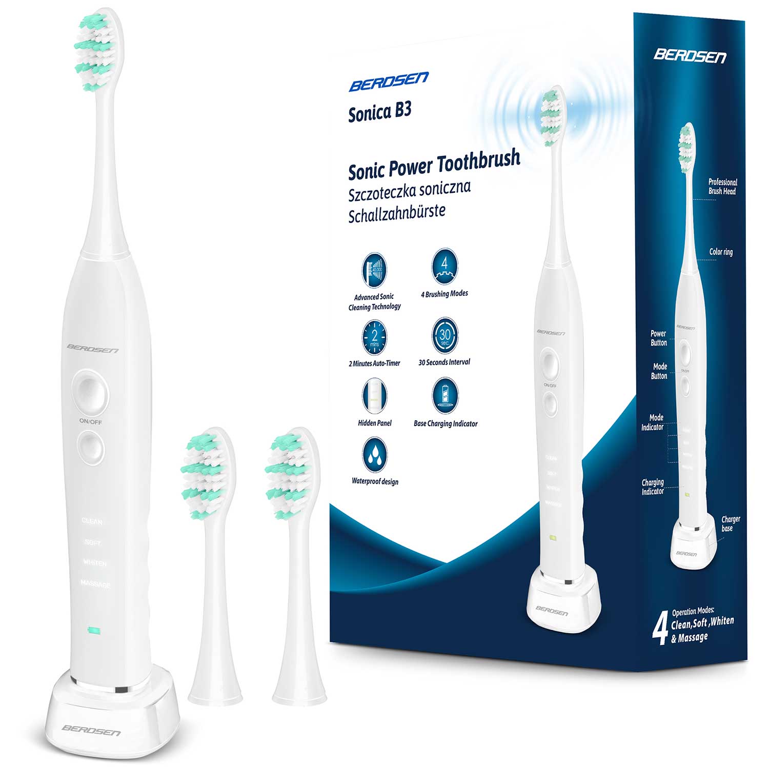 Szczoteczka soniczna do zębów Sonica B3 biała Berdsen 5164