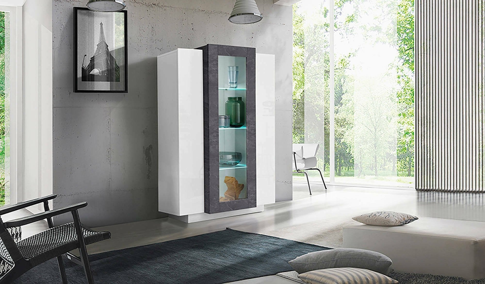 Credenza Paolo, Madia da cucina 3 ante e 3 cassetti, Buffet da soggiorno, 100% Made in Italy, cm 160x40h82, Bianco lucido e Ardesia | Leroy Merlin