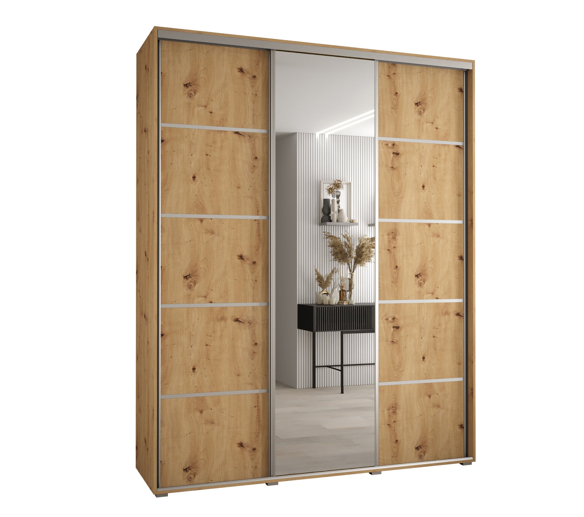 Szafa przesuwna z lustrem wysoka Davos 5 200 x 45 x 235,2 cm artisan + artisan + u. srebrny - Abiks Meble