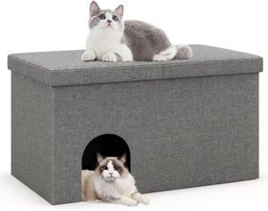 Meuble Cache Litière Pour Chat - Avec Tiroir Amovible Et Coussin - 57x50x60 Cm - Blanc/gris