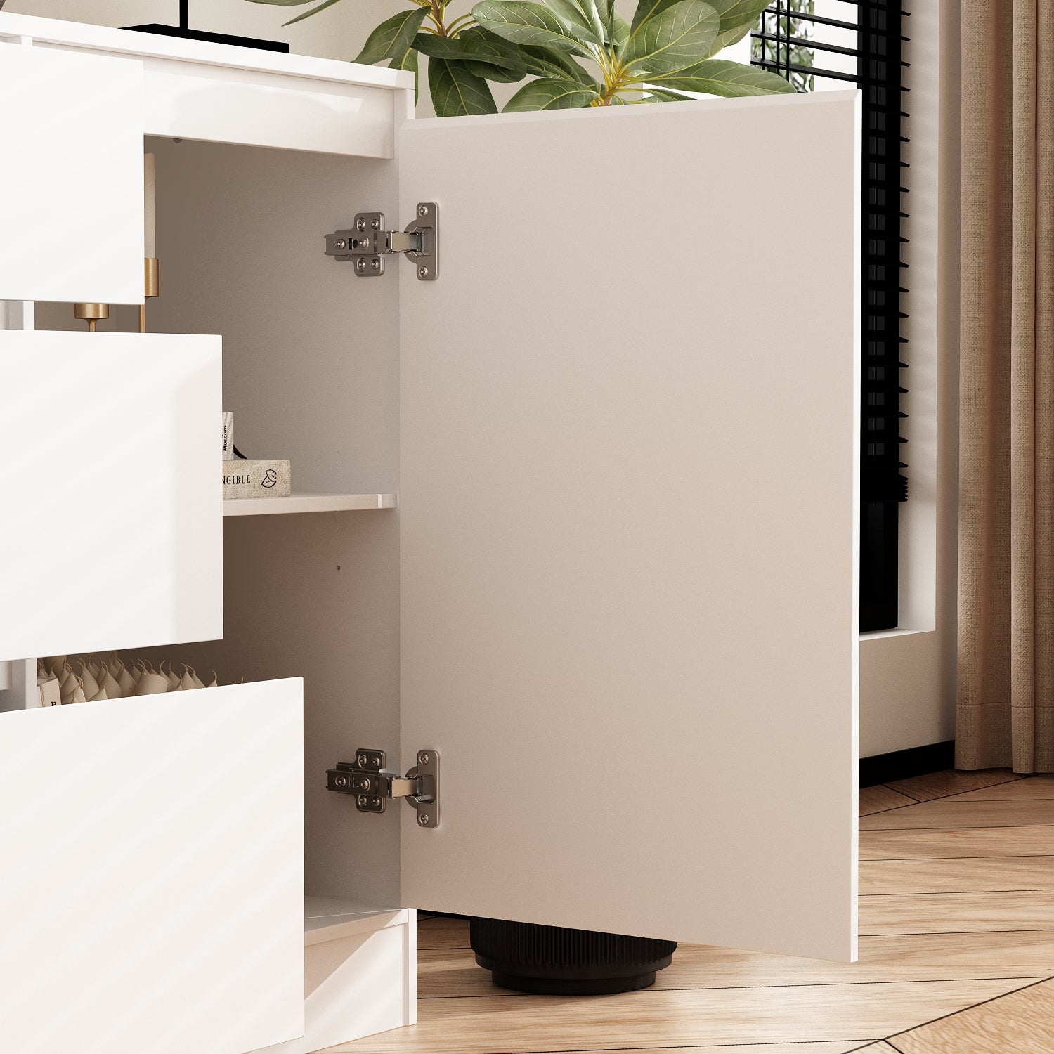 Buffet Bas avec 3 Portes et 3 Tiroirs pour Salon, Meuble de Rangement avec Plateau avec Aspect du bois, 180 x 35 x 80 cm, Blanc Mat - 6