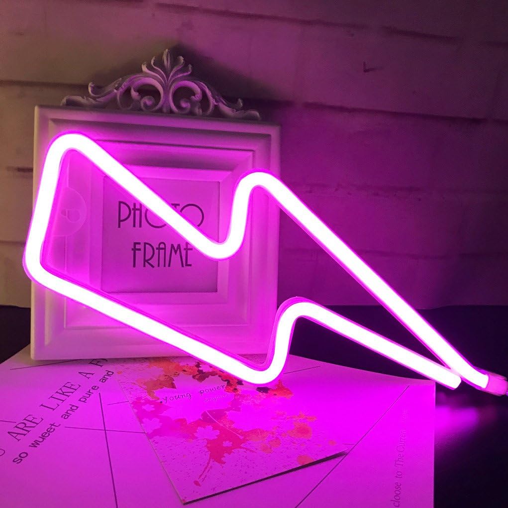 Neonowa lampka nocna różowa LED Lightning Sign Decor Light dekoracje ścienne na Boże Narodzenie przyjęcia urodzinowe pokoje dziecięce pokoje dzienne
