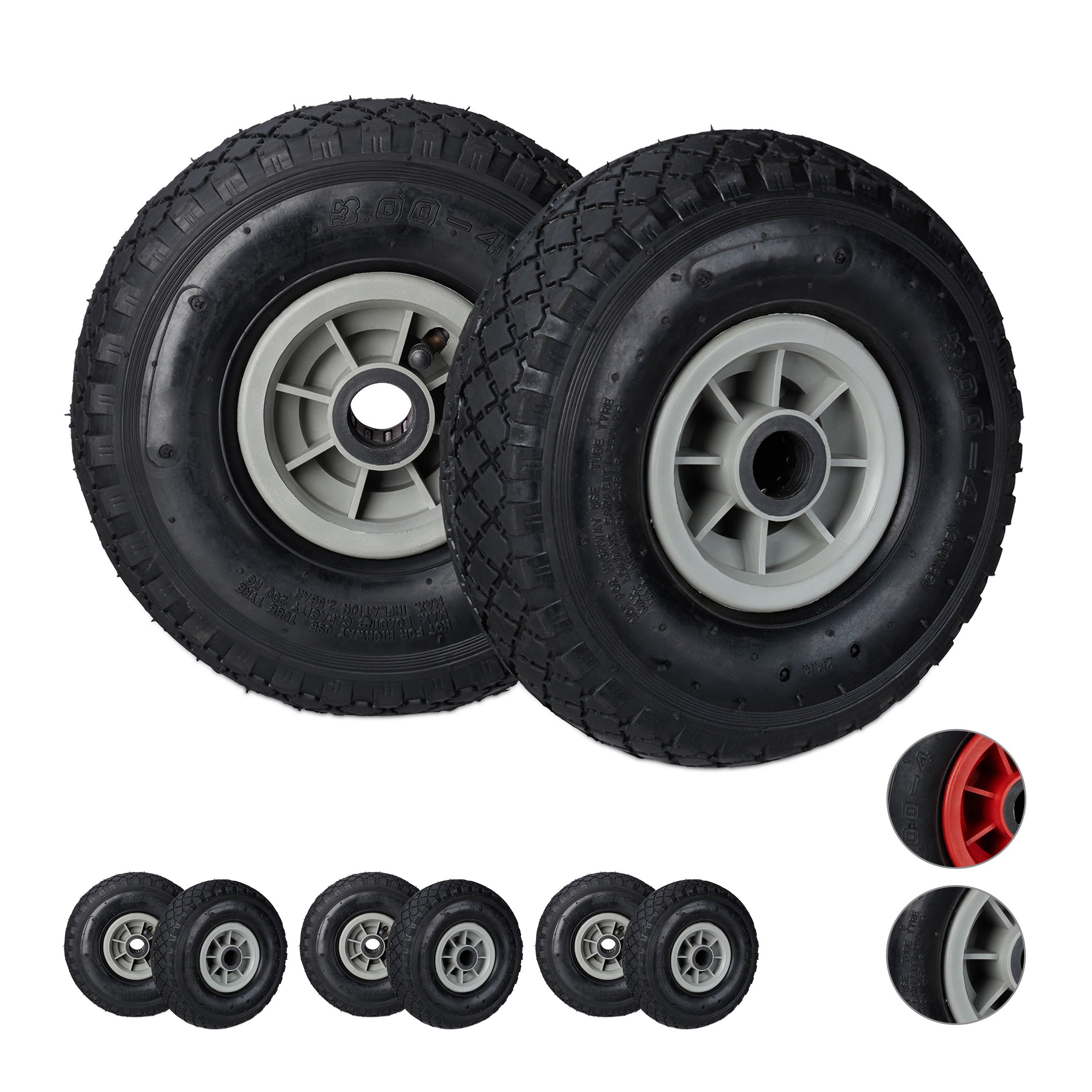 Roues De Brouette Increvables - Lot De 2 | 3.00-4, Axe 25 Mm | Caoutchouc Résistant