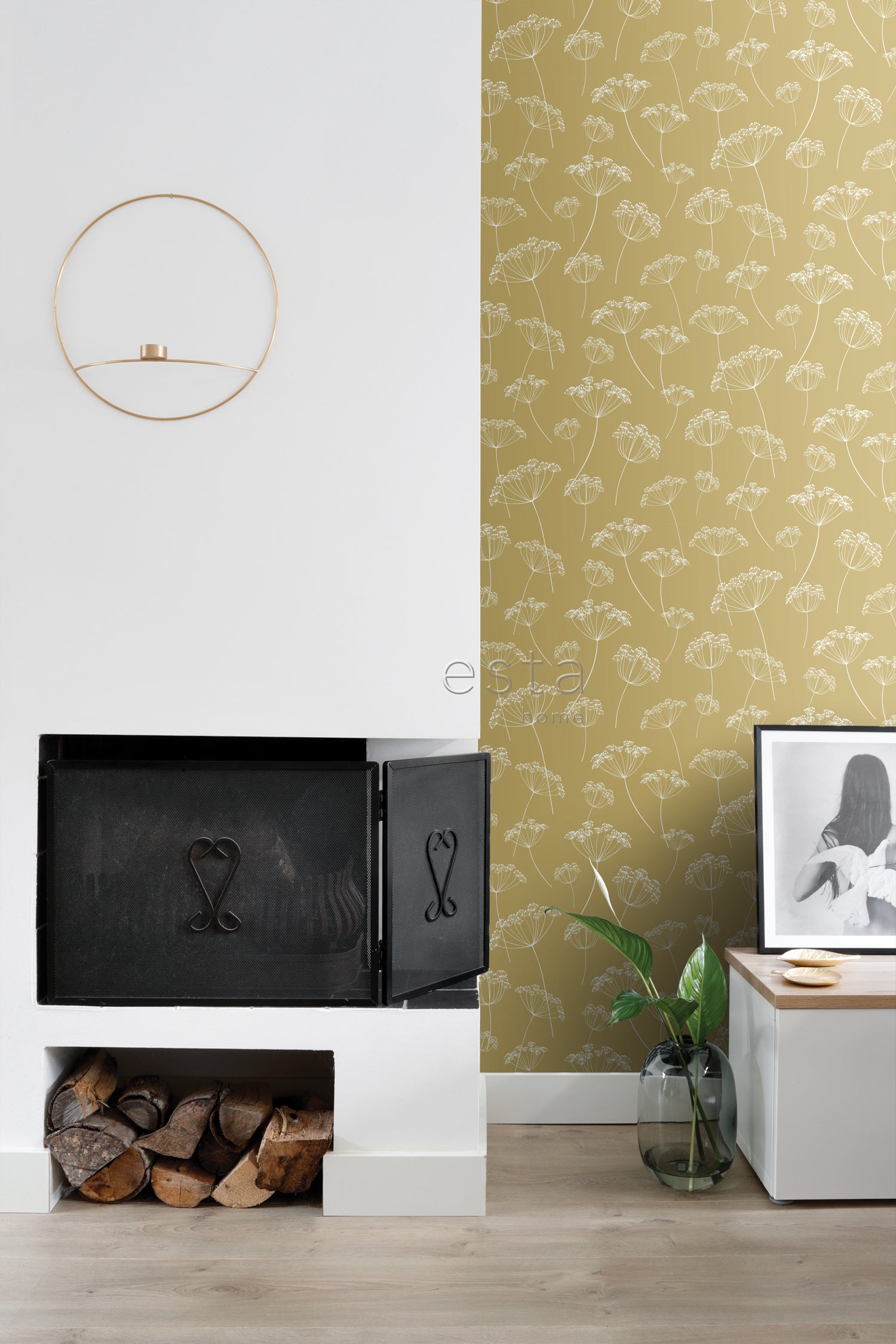 Papier peint ombelles jaune ocre et blanc - 53 cm x 10.05 m - ESTAhome - 5