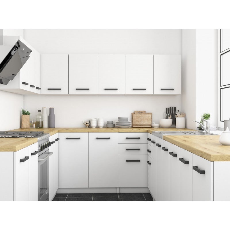 ANINE - Cuisine Complète Modulaire + Linéaire L 200 cm 6 pcs - Plan de travail INCLUS - Meubles armoires cuisine - Blanc/Chêne - 3