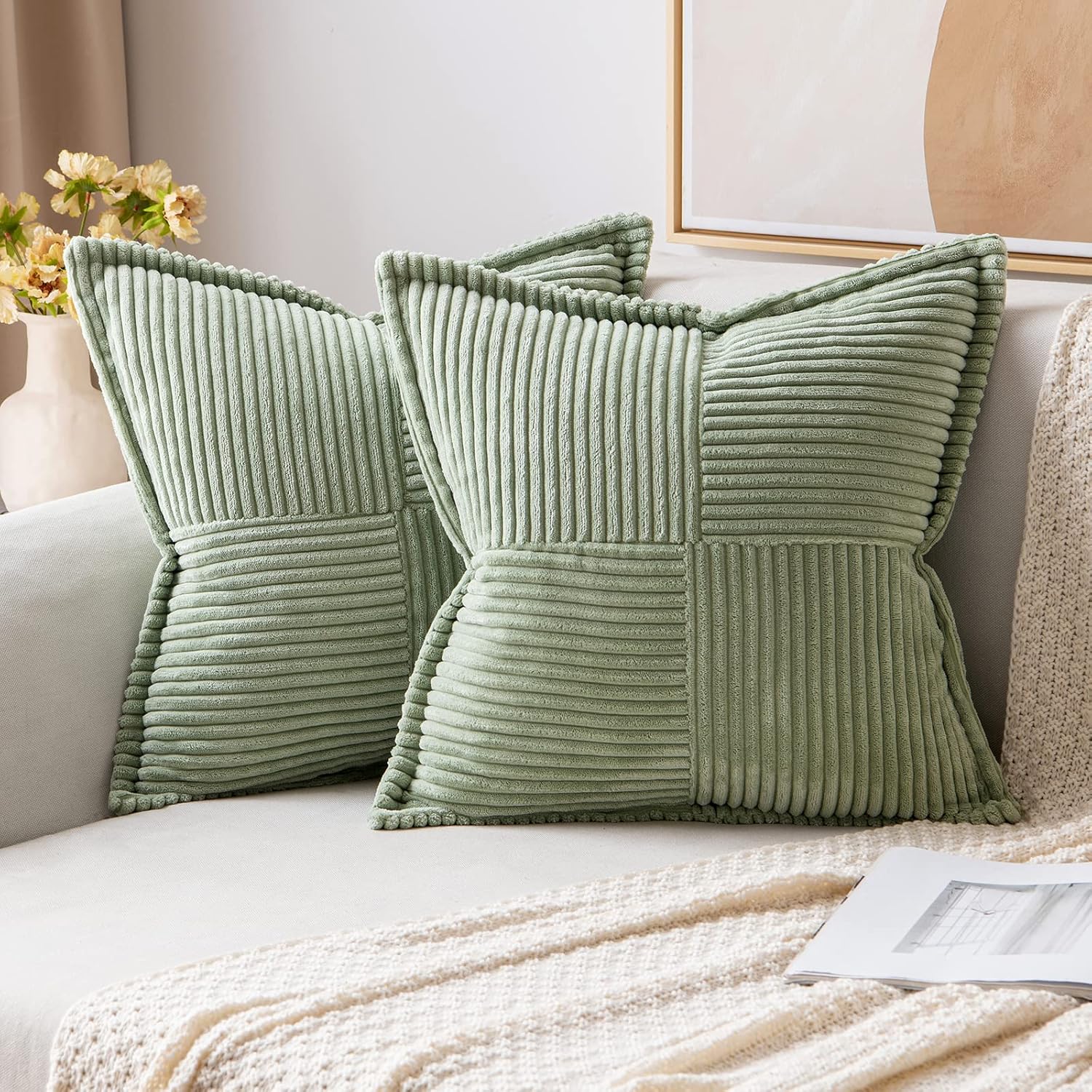 Set Di 2 Federe Per Cuscino In Velluto A Coste, 45x45 Cm. Colore Semplice, Morbide E Traspiranti. Ideali Per Divano, Camera Da Letto O Come Decorazione. Lavabili In Lavatrice. Modello 517-0367.